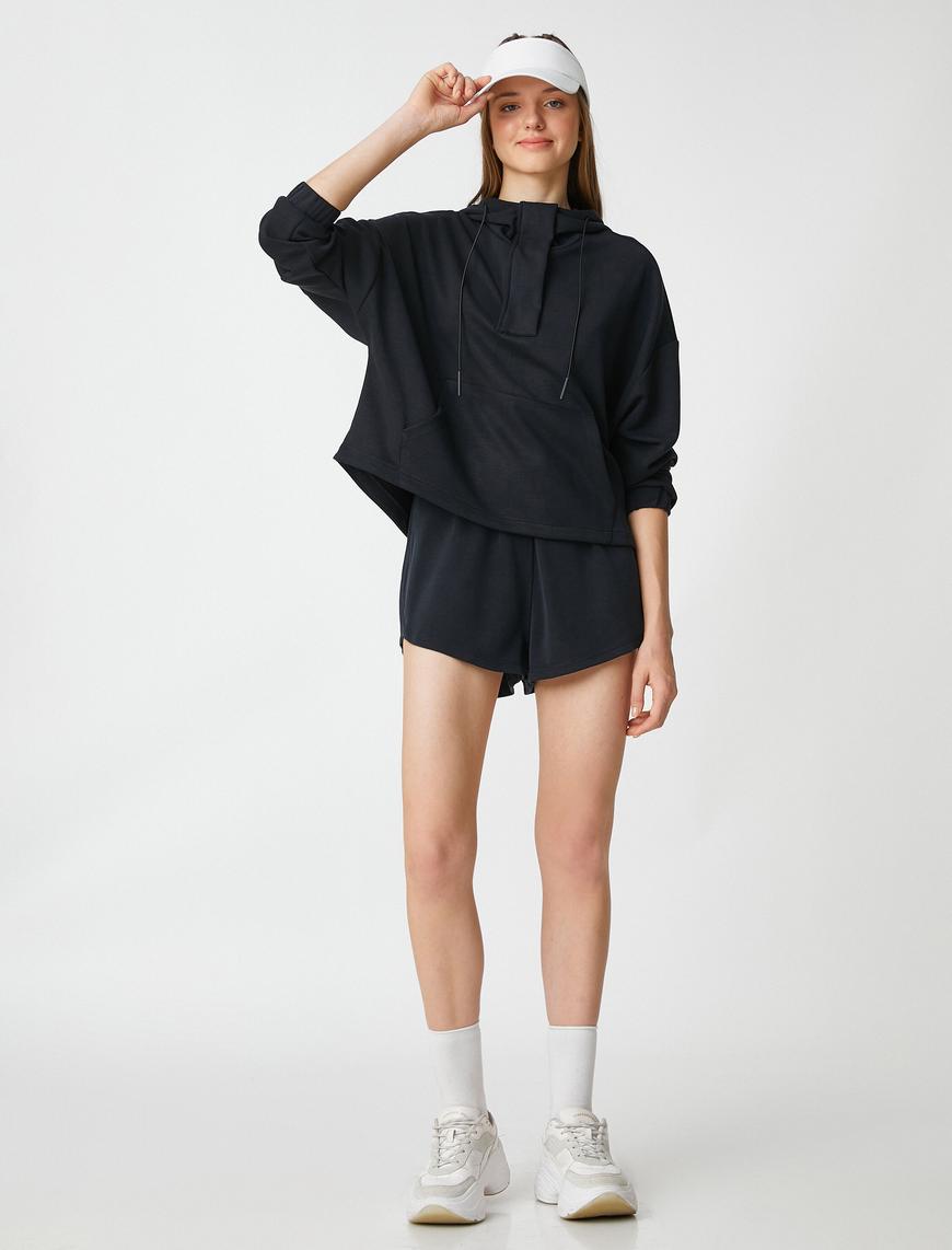   Kapüşonlu Spor Sweatshirt İpeksi Dokulu Modal Karışımlı