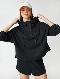 Kapüşonlu Spor Sweatshirt İpeksi Dokulu Modal Karışımlı