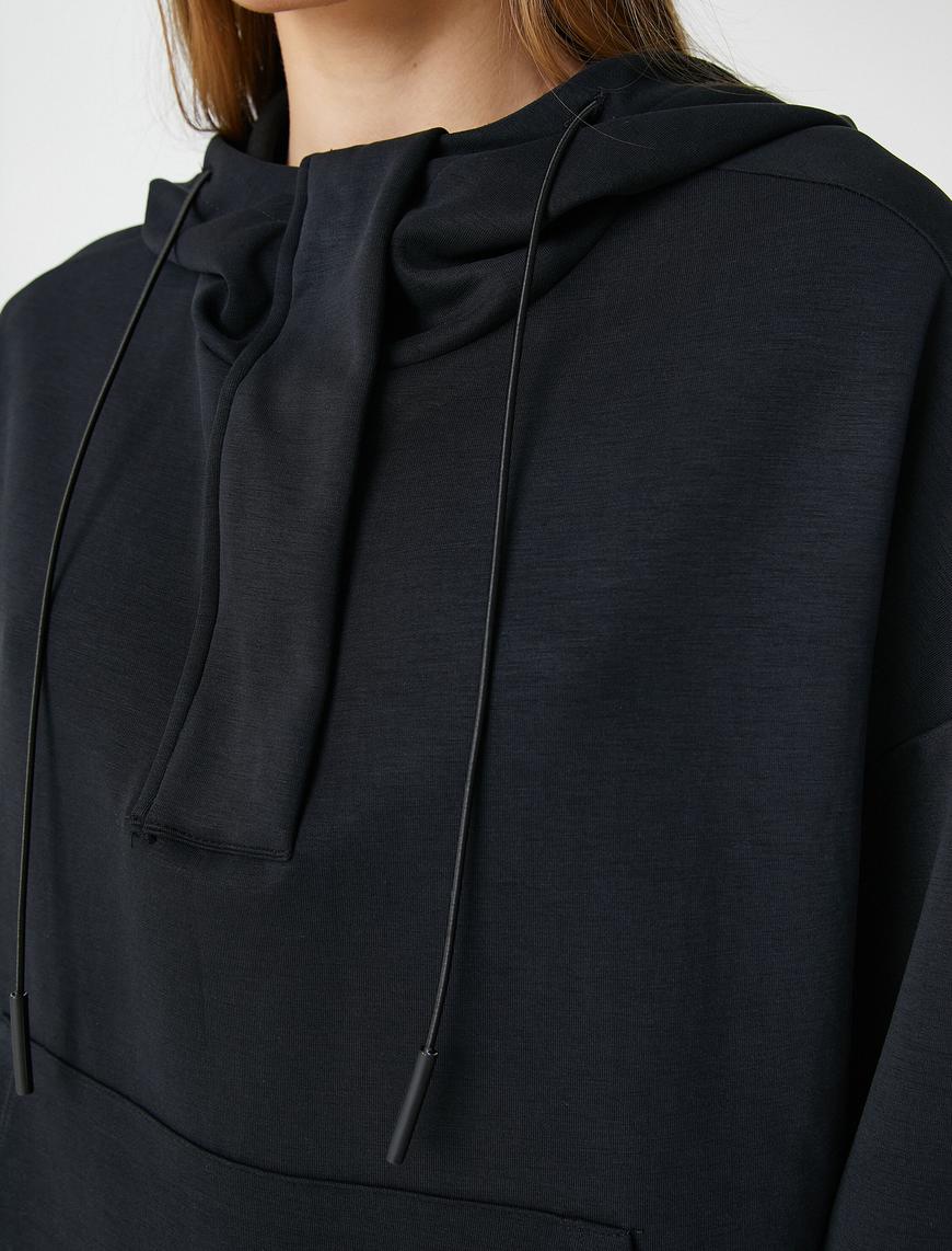   Kapüşonlu Spor Sweatshirt İpeksi Dokulu Modal Karışımlı