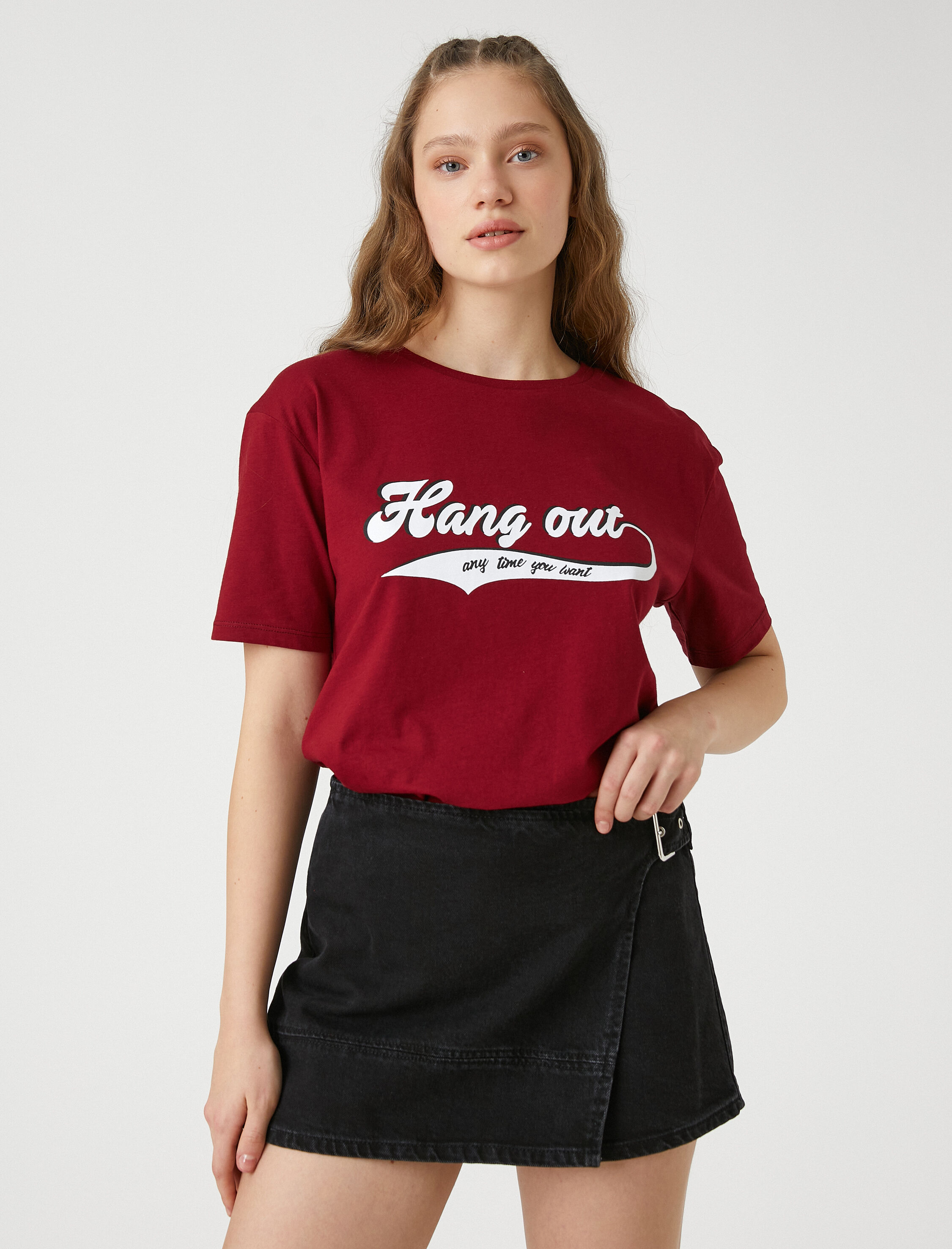   Slogan Baskılı Tişört Kısa Kollu Bisiklet Yaka