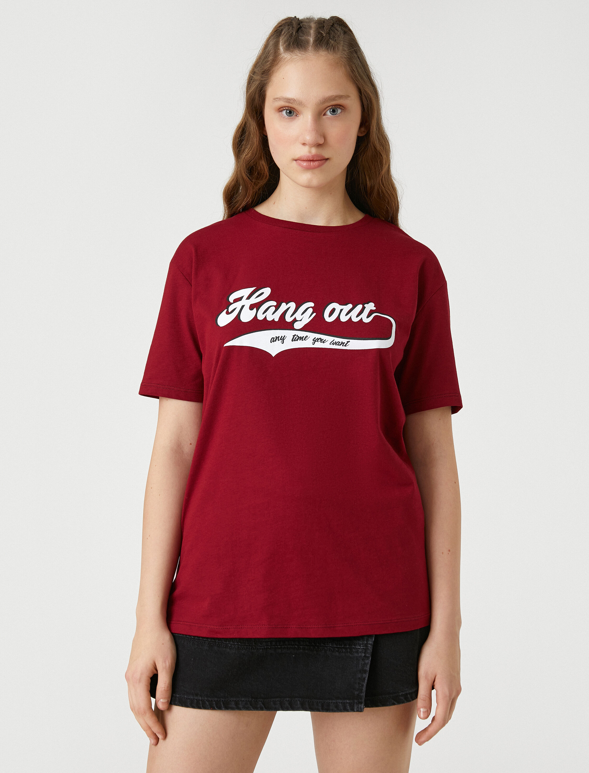   Slogan Baskılı Tişört Kısa Kollu Bisiklet Yaka