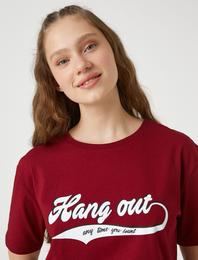 Slogan Baskılı Tişört Kısa Kollu Bisiklet Yaka