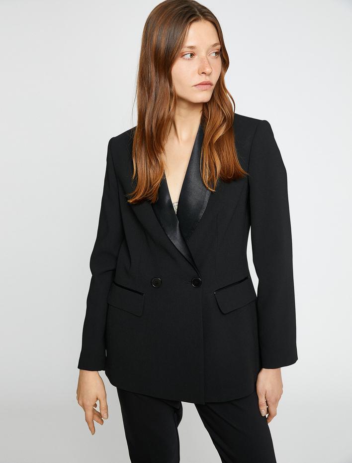  Kruvaze Blazer Ceket Saten Detaylı