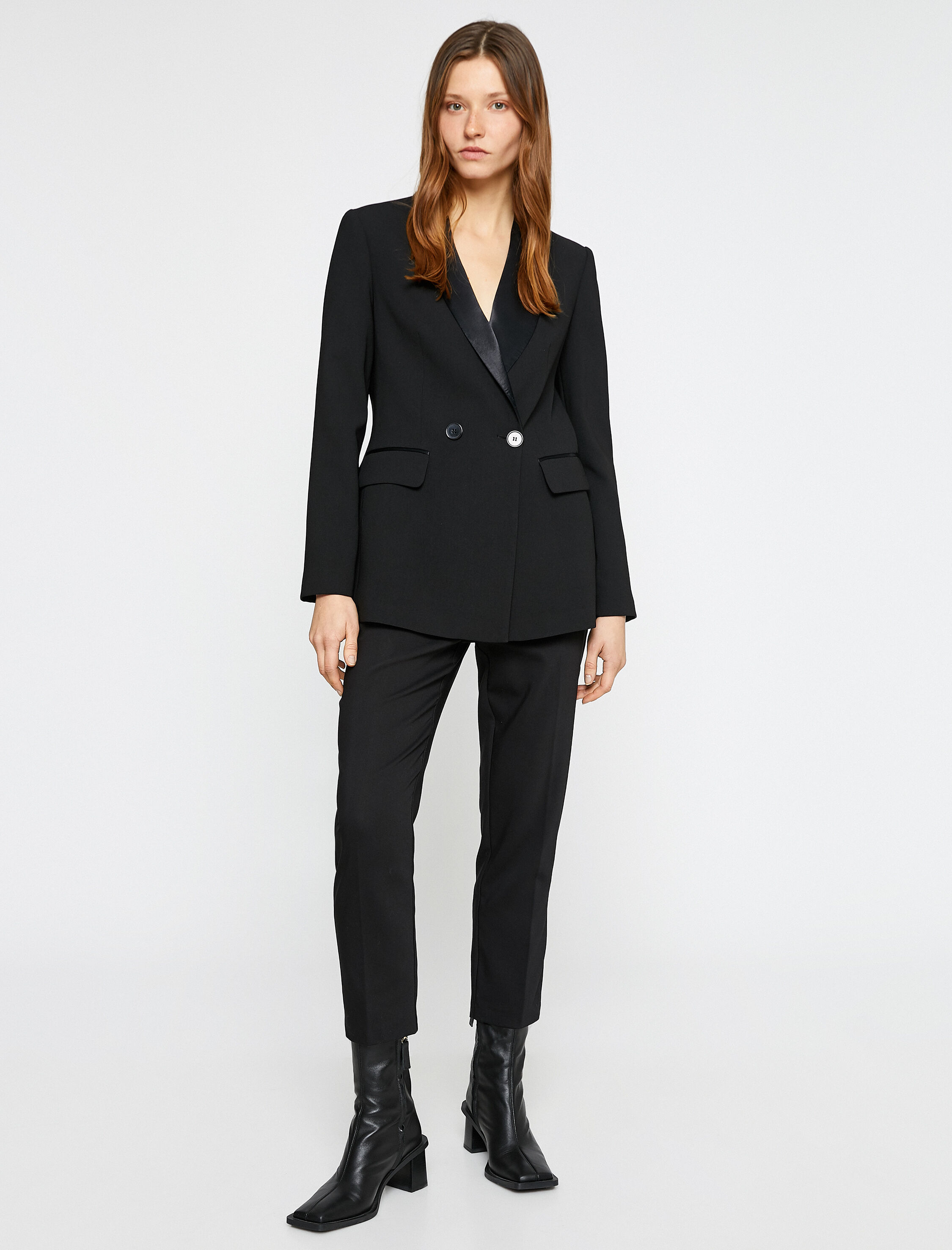   Kruvaze Blazer Ceket Saten Detaylı