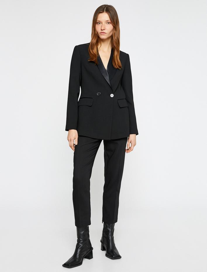  Kruvaze Blazer Ceket Saten Detaylı