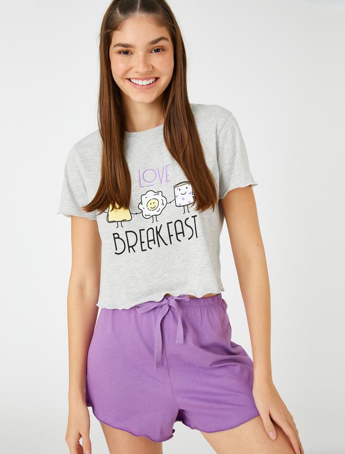  Şortlu Pijama Takımı Kısa Kollu Baskılı