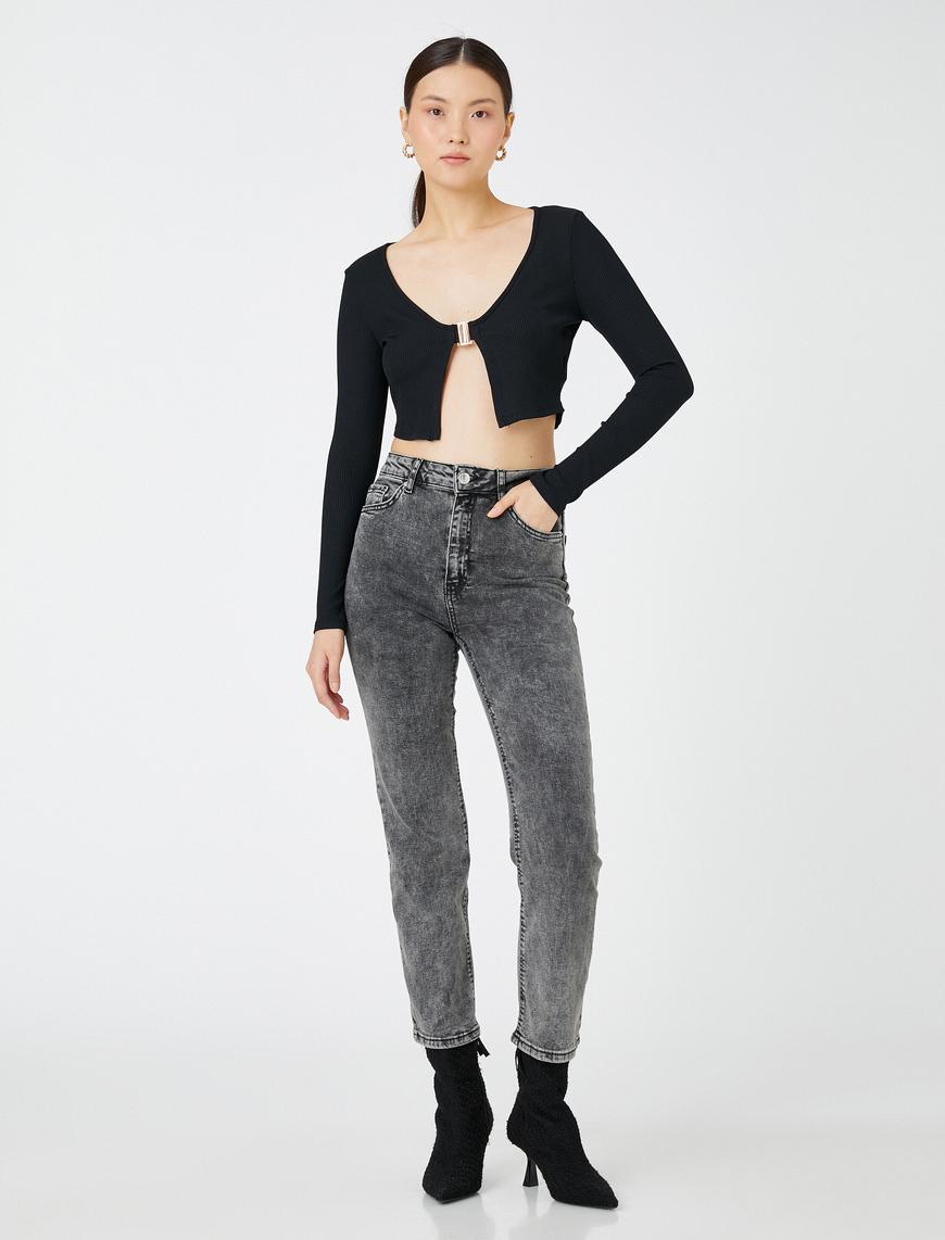   Crop Paçalı Normal Bel Kot Pantolon - Victoria Crop Jean