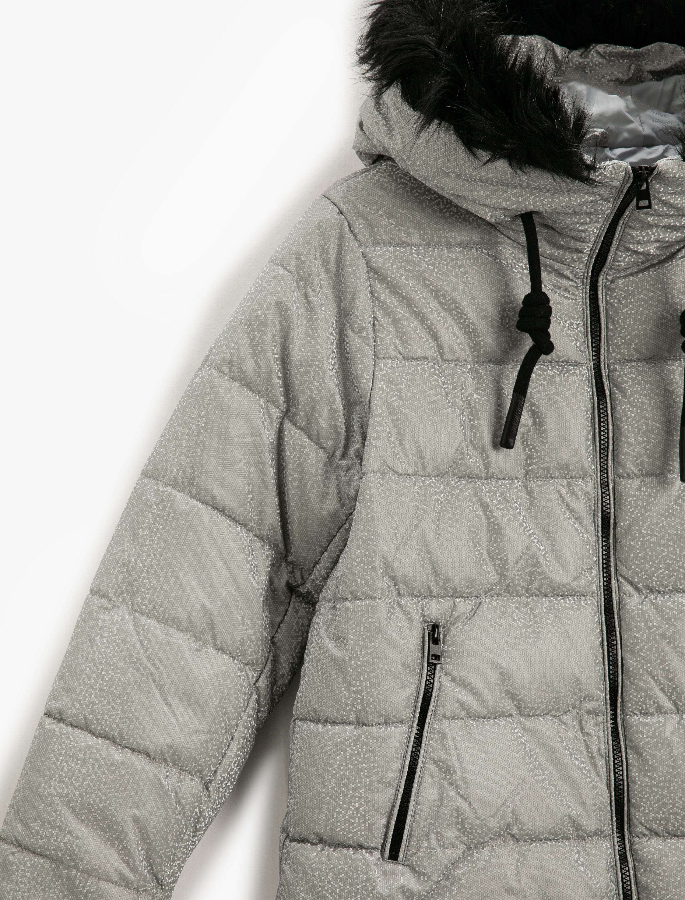   Şişme Mont Kapüşonlu Fermuarlı Peluş Detaylı Cepli