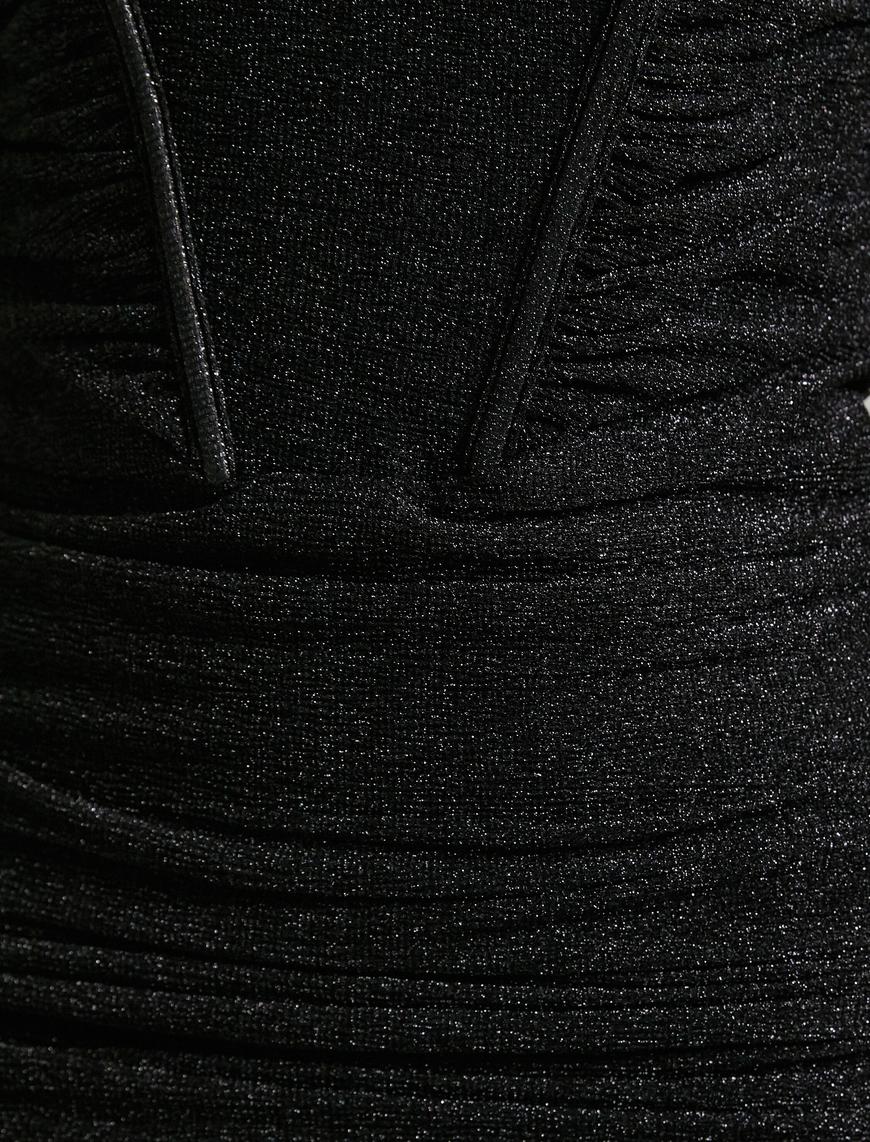   Askılı Mini Gece Elbise Simli Drapeli Otriş Detaylı