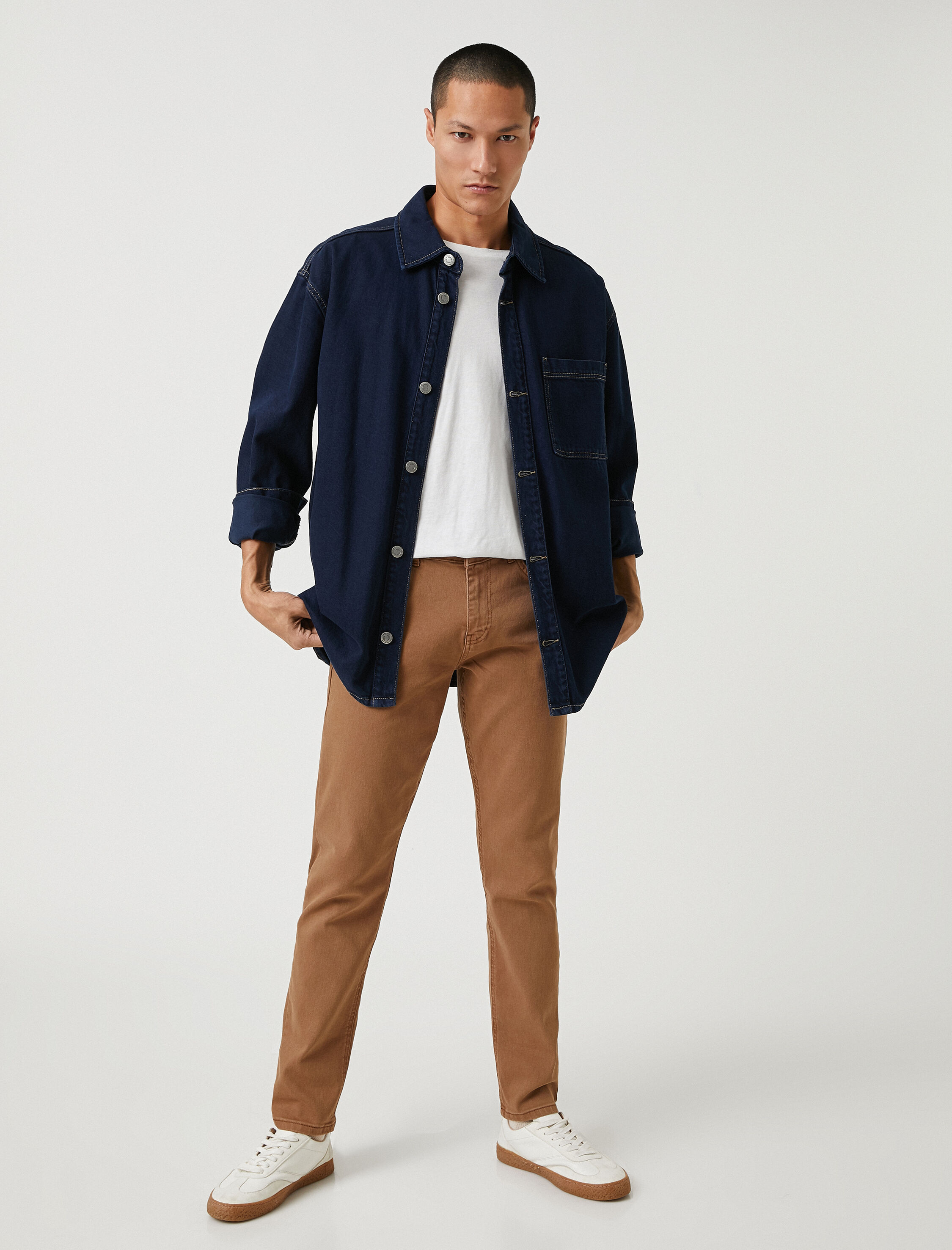   Basic Dokuma Pantolon Düğme Detaylı 5 Cepli