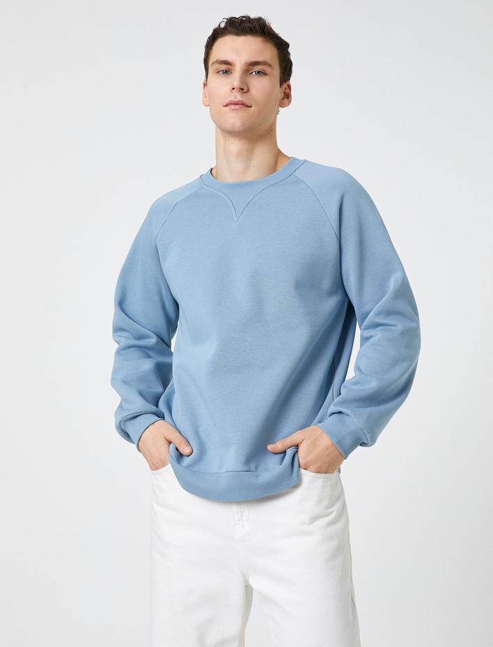  Bisiklet Yaka Sweatshirt Dikiş Detaylı Reglan Kol Şardonlu