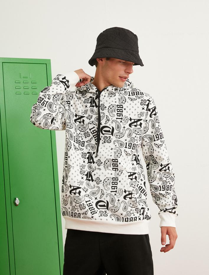  Kapşonlu Sweatshirt Şardonlu Şal Desenli