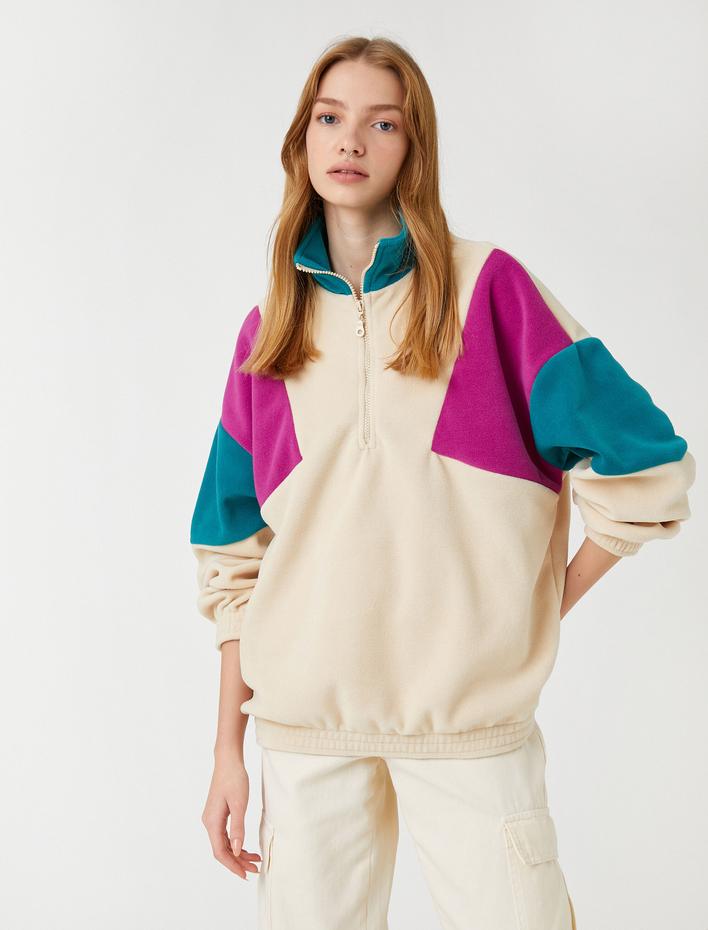  Polar Sweatshirt Uzun Kollu Fermuarlı Dik Yaka