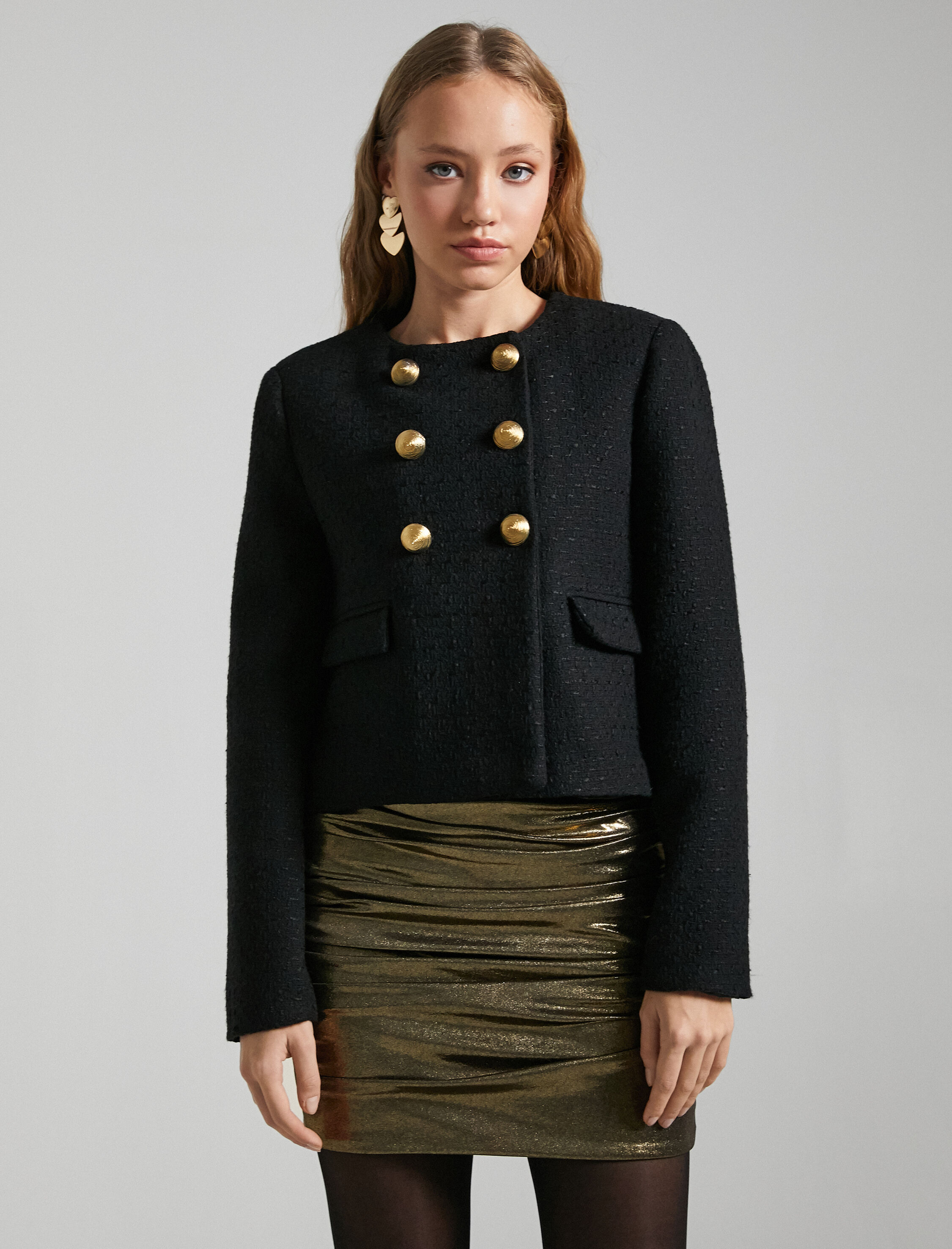   Crop Tüvit Ceket Yuvarlak Yaka