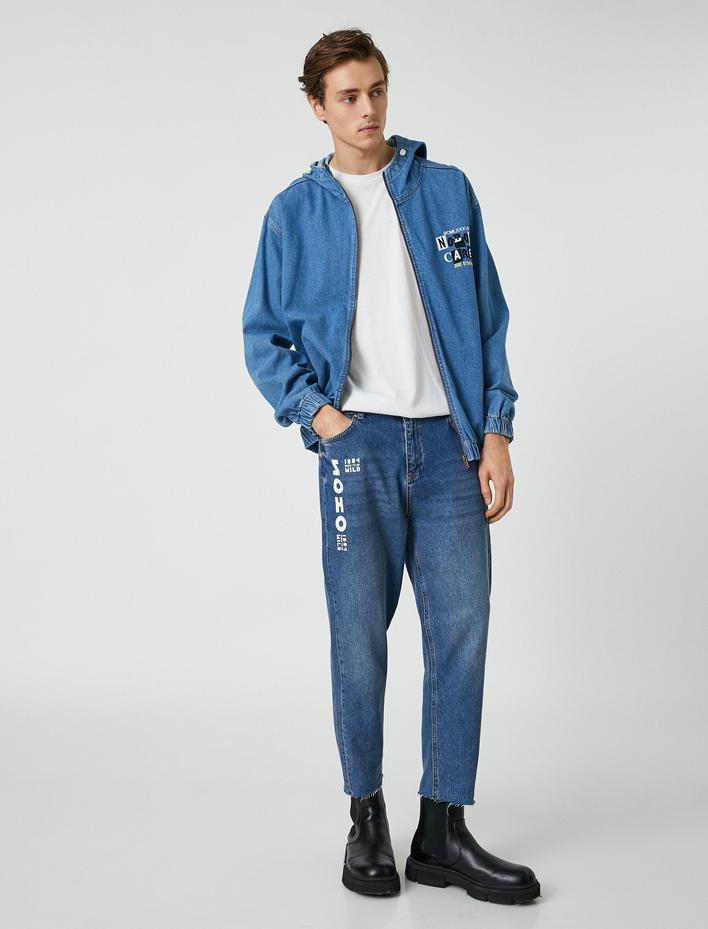  Loose Fit Kot Bol Pantolon Slogan Baskılı - Steve Jean