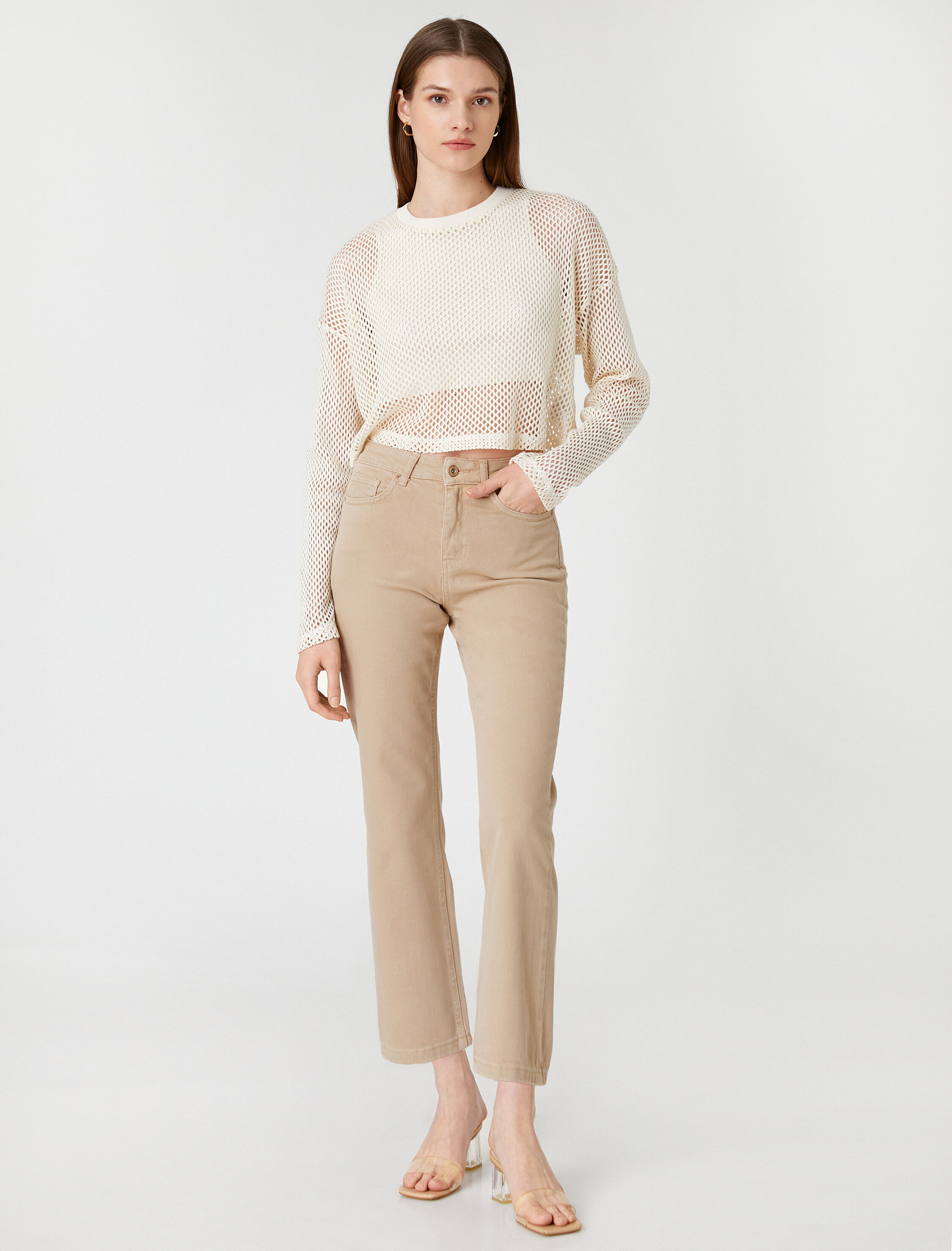   İspanyol Crop Paça Bootcut Jean Pantolon Dar Kesim - Kick Flare Jean