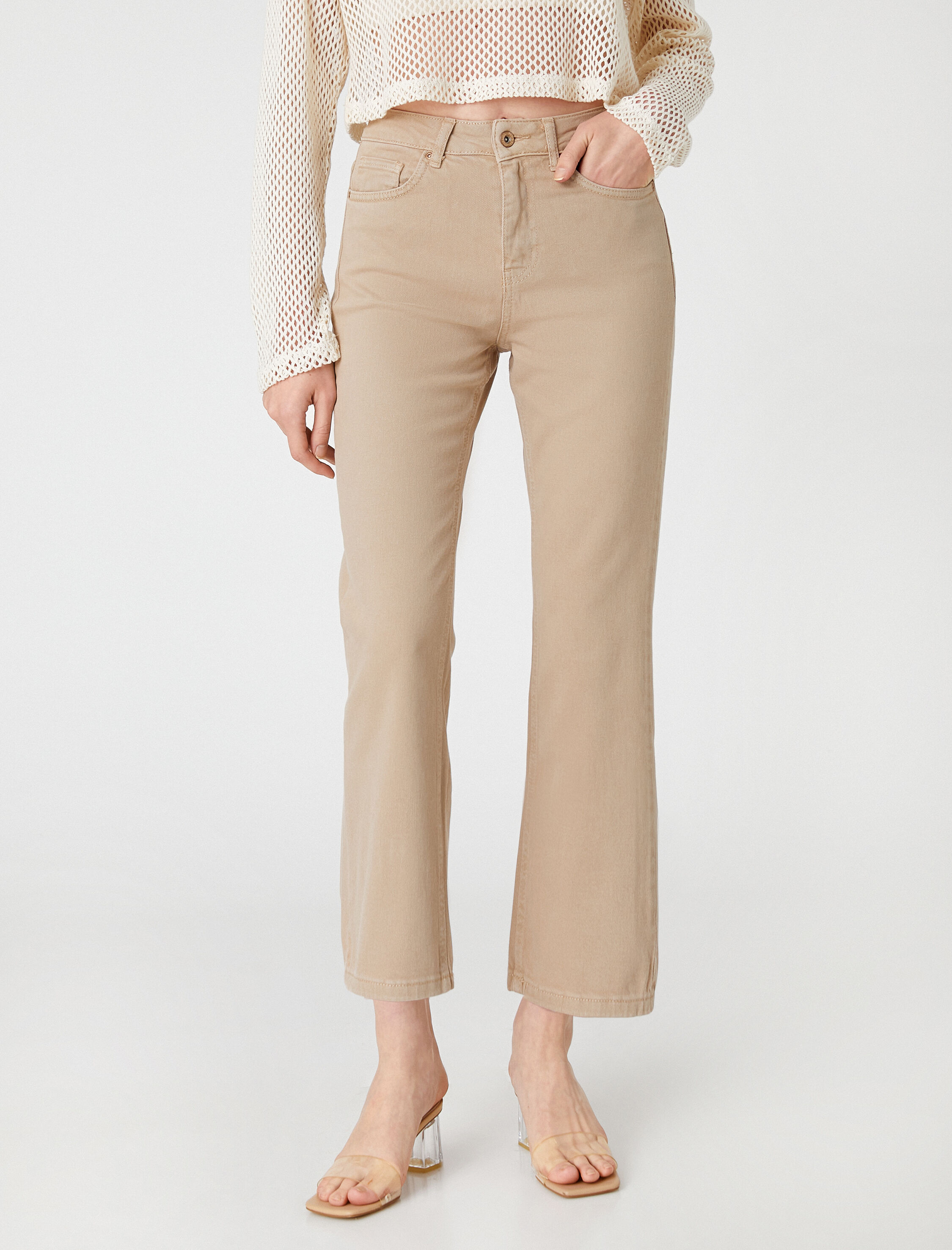   İspanyol Crop Paça Bootcut Jean Pantolon Dar Kesim - Kick Flare Jean