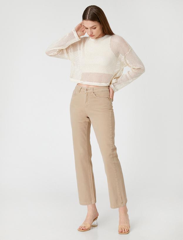  İspanyol Crop Paça Kot Pantolon Dar Kesim - Victoria Jean