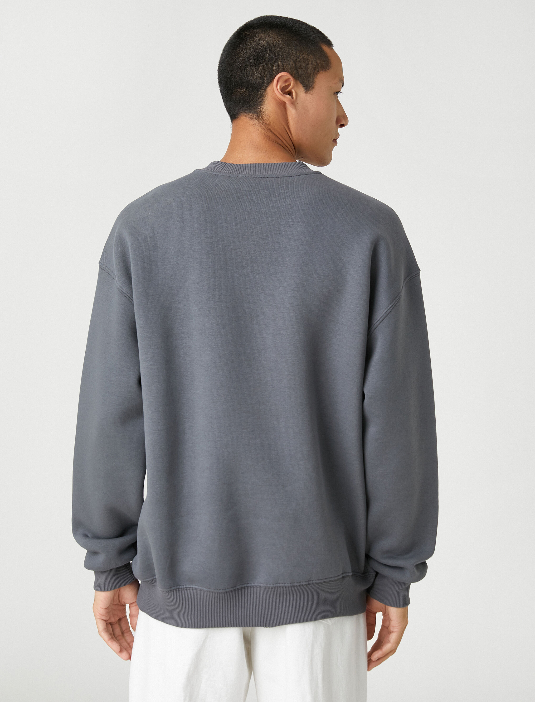   Basic Oversize Sweatshirt Kuru Kafa Baskılı Bisiklet Yaka Şardonlu