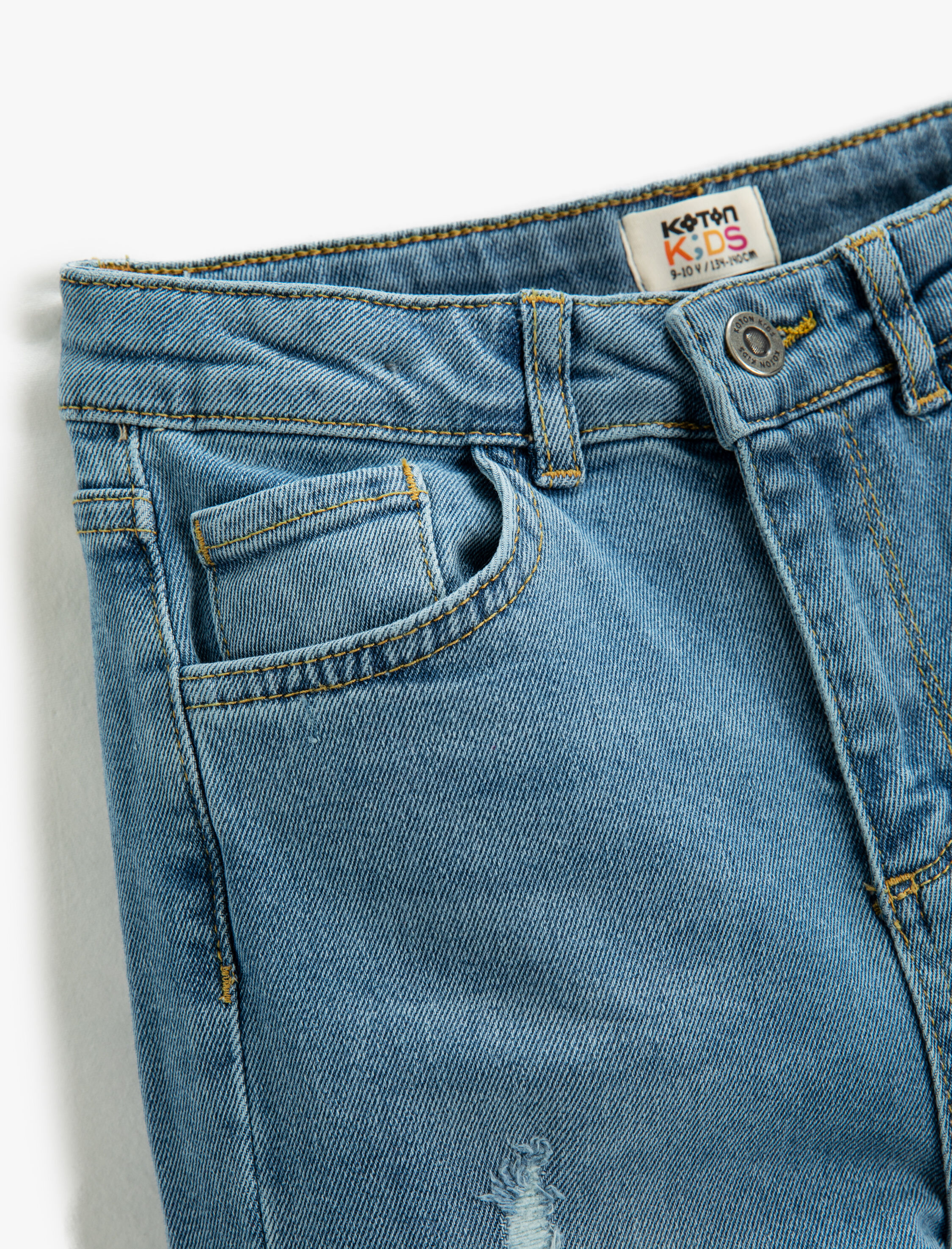  Erkek Çocuk Kot Pantolon Yıpratılmış Detaylı Pamuklu Cepli - Slim Jean  Beli Ayarlanabilir Lastikli