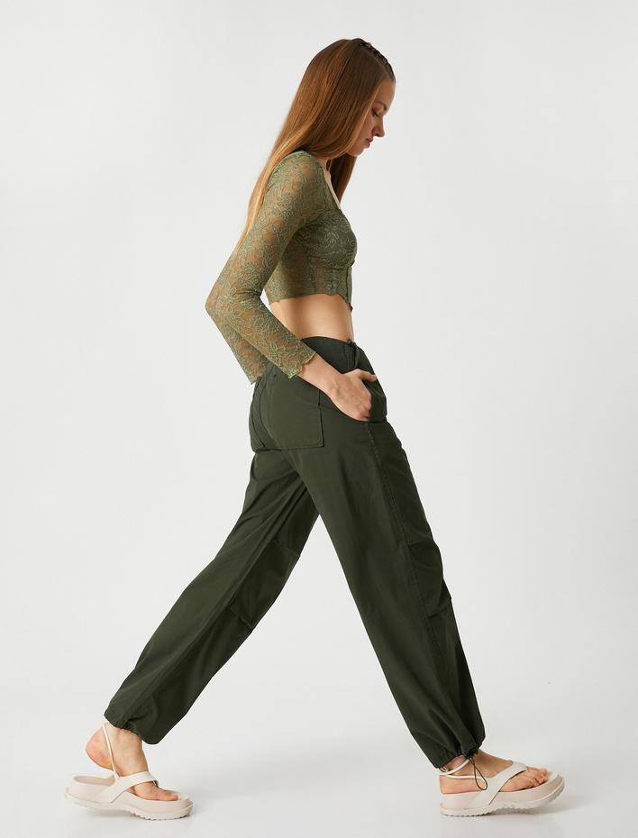  Paraşüt Pantolon Cep Detaylı Beli ve Paçası Lastikli