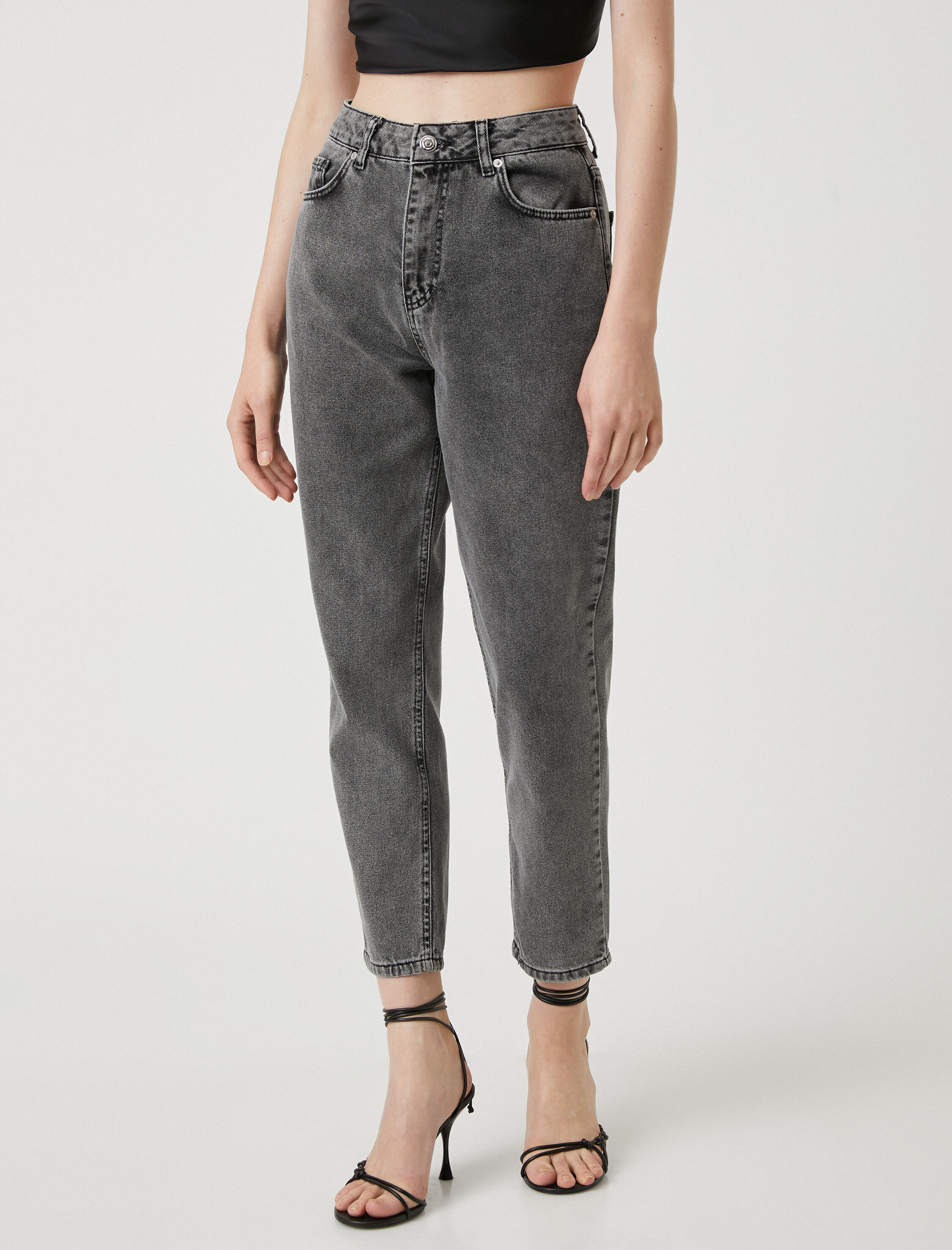   Rahat Kesim Kot Pantolon Yüksek Bel Hafif Dar Paça - Mom Jean