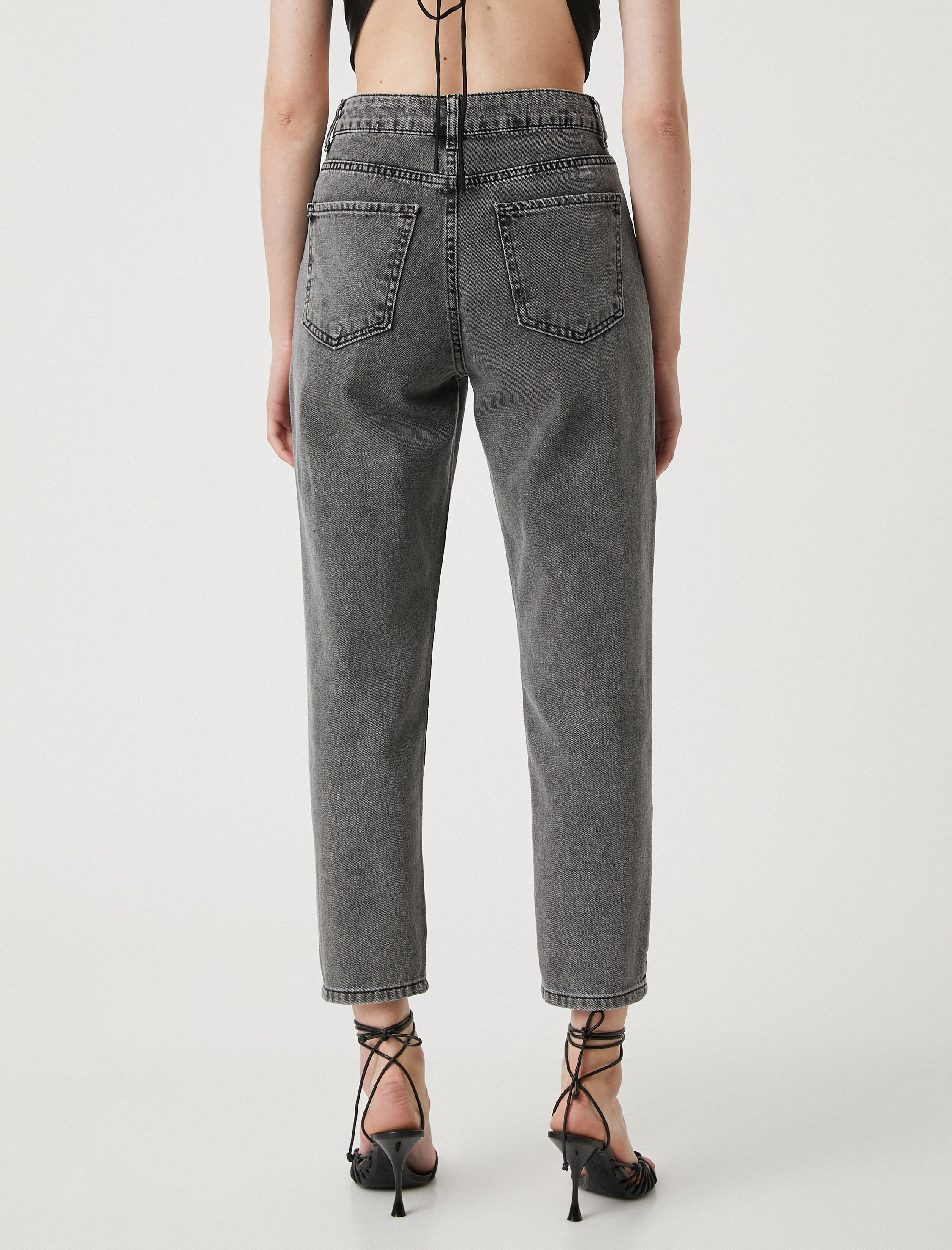   Rahat Kesim Kot Pantolon Yüksek Bel Hafif Dar Paça - Mom Jean