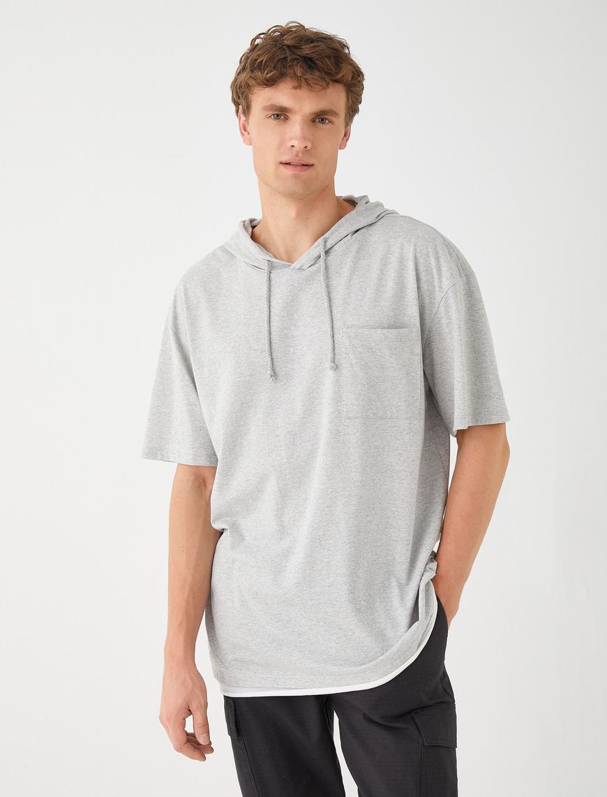   Kapşonlu Sweatshirt Kısa Kollu Cep Detaylı