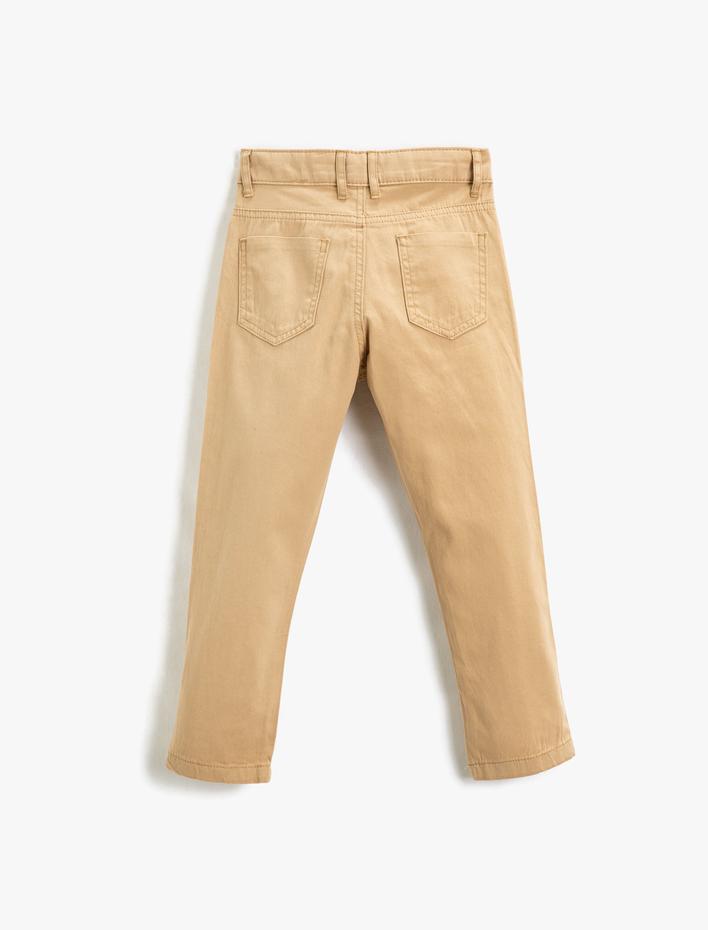Erkek Çocuk Chino Pantolon Cepli Slim Fit Pamuklu Beli Ayarlanabilir Lastikli