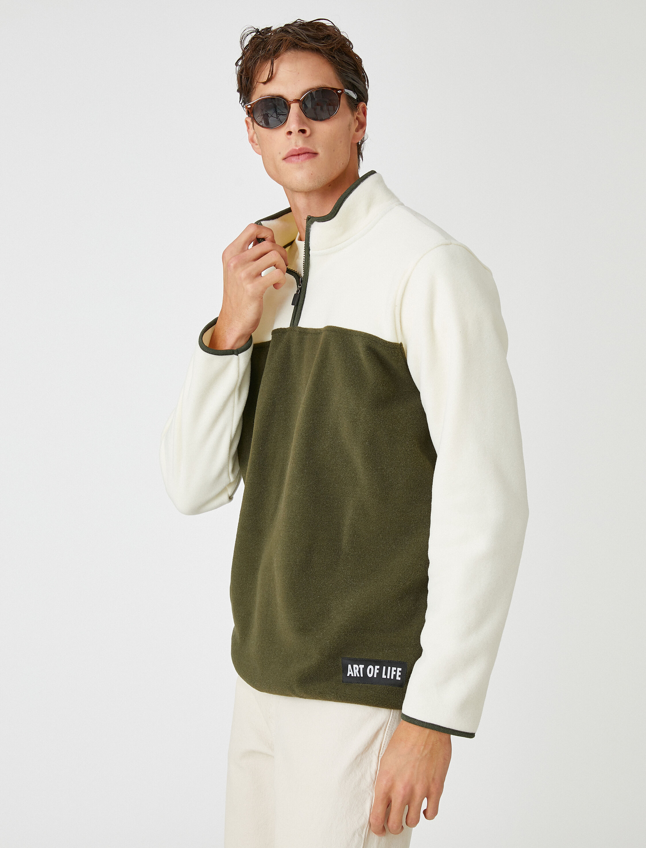   Polar Sweatshirt Renk Bloklu Dik Yaka