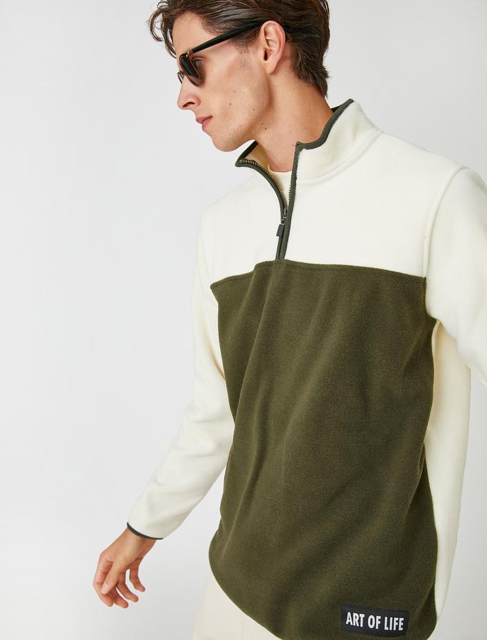  Polar Sweatshirt Renk Bloklu Dik Yaka