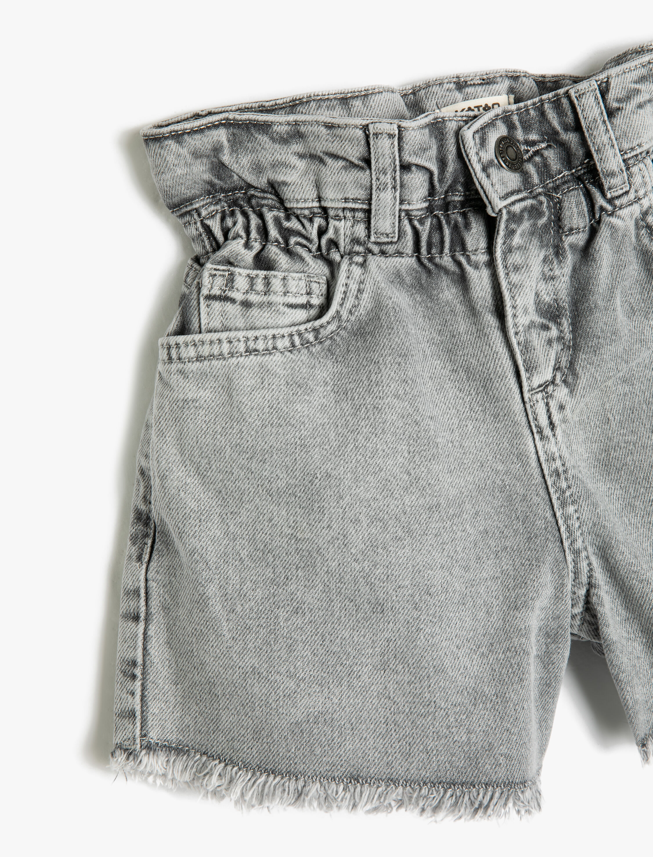  Kız Çocuk Kot Şort Beli Lastikli Cepli Pamuklu