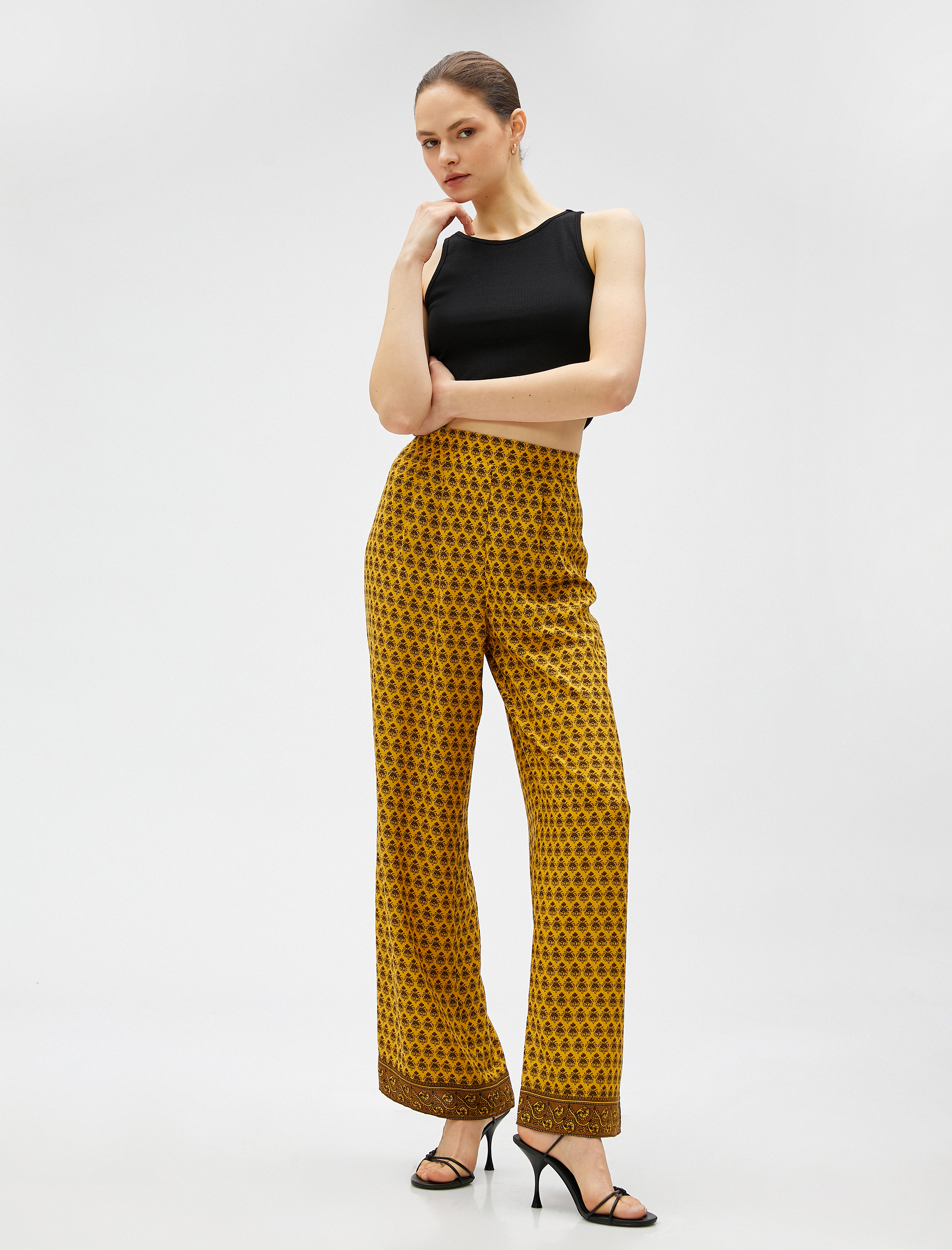   Etnik Desenli Bol Paça Pantolon