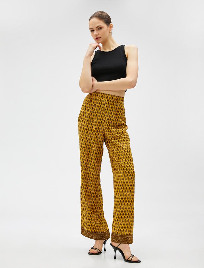  Etnik Desenli Bol Paça Pantolon