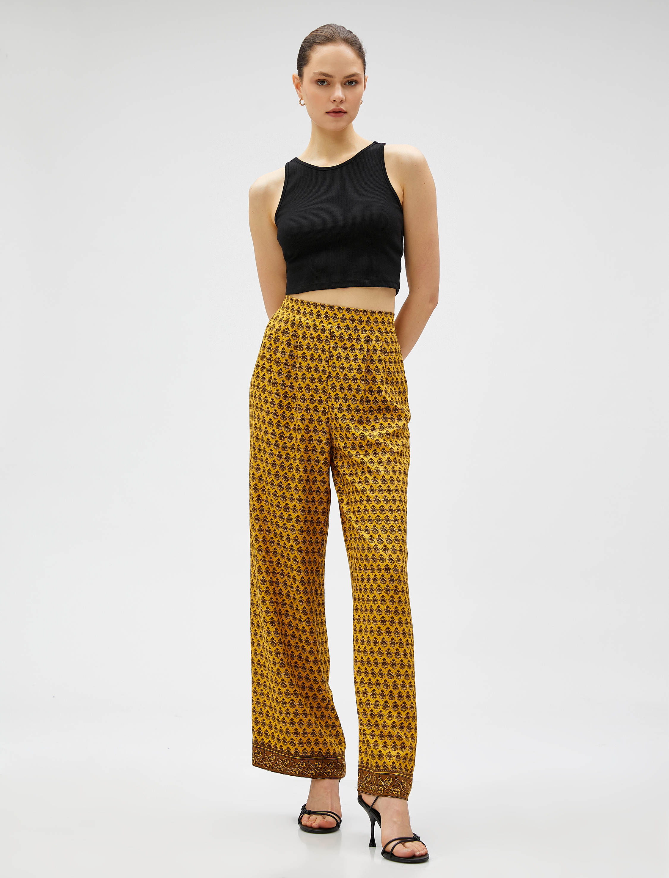   Etnik Desenli Bol Paça Pantolon
