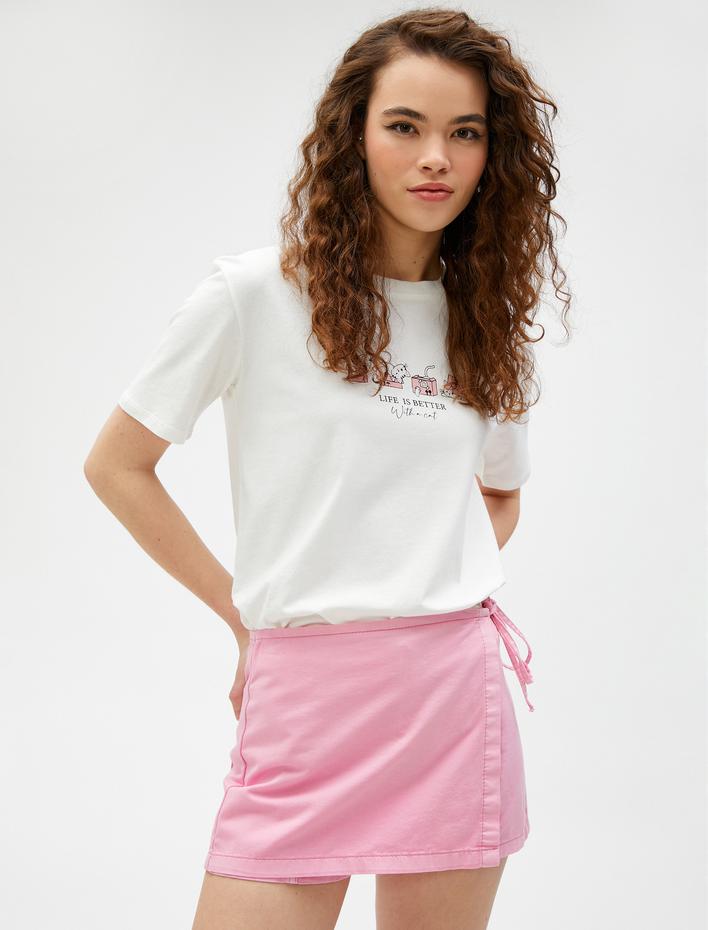  Baskılı Tişört Bisiklet Yaka Kısa Kollu Pamuklu