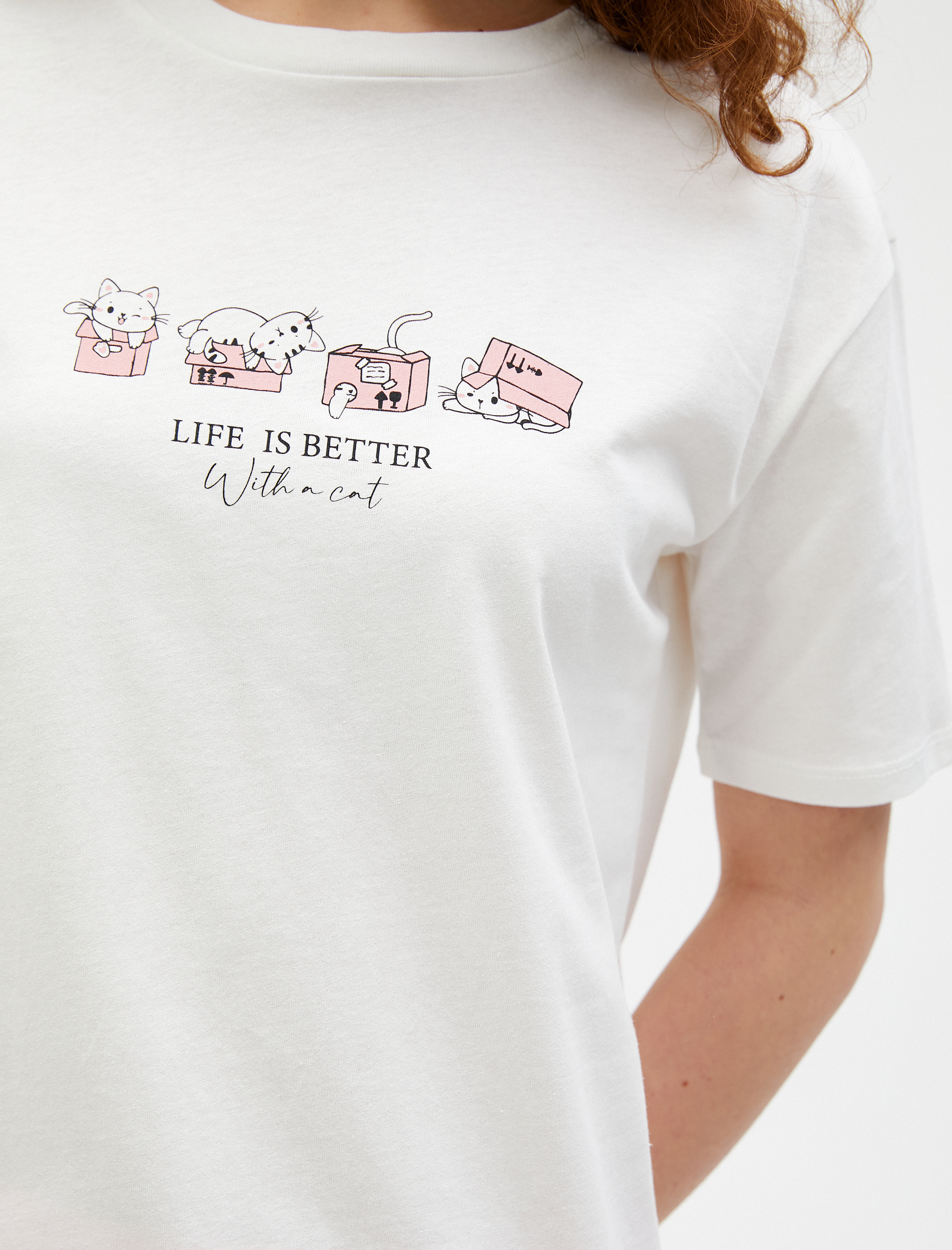   Baskılı Tişört Bisiklet Yaka Kısa Kollu Pamuklu