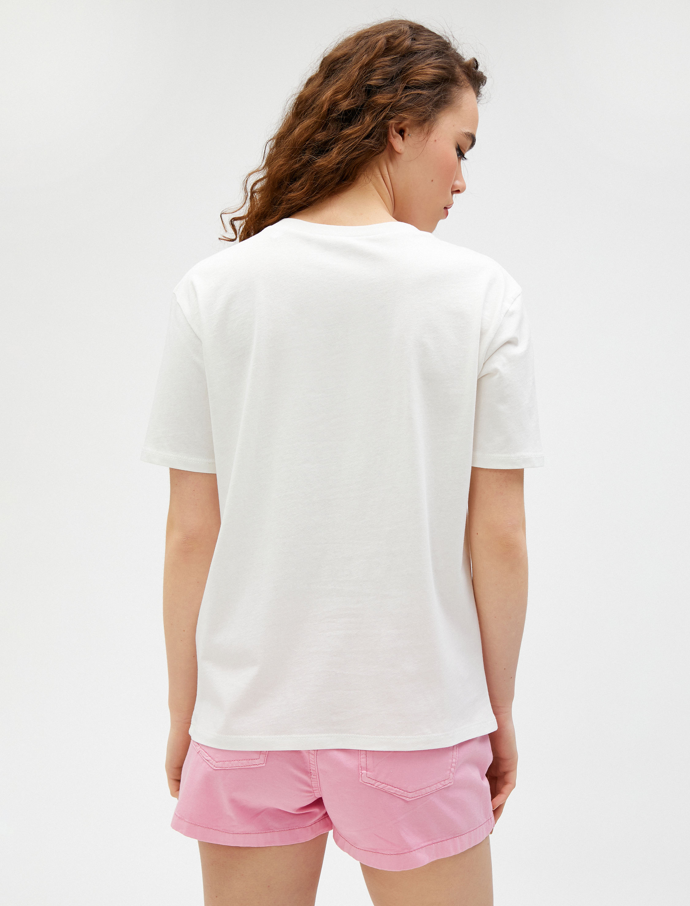   Baskılı Tişört Bisiklet Yaka Kısa Kollu Pamuklu