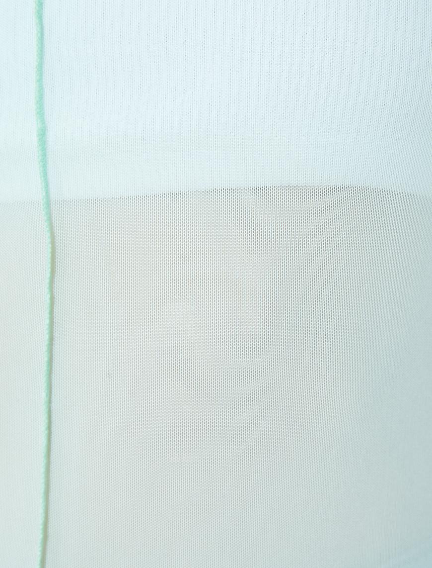   Transparan Tişört Dik Yaka Uzun Kollu