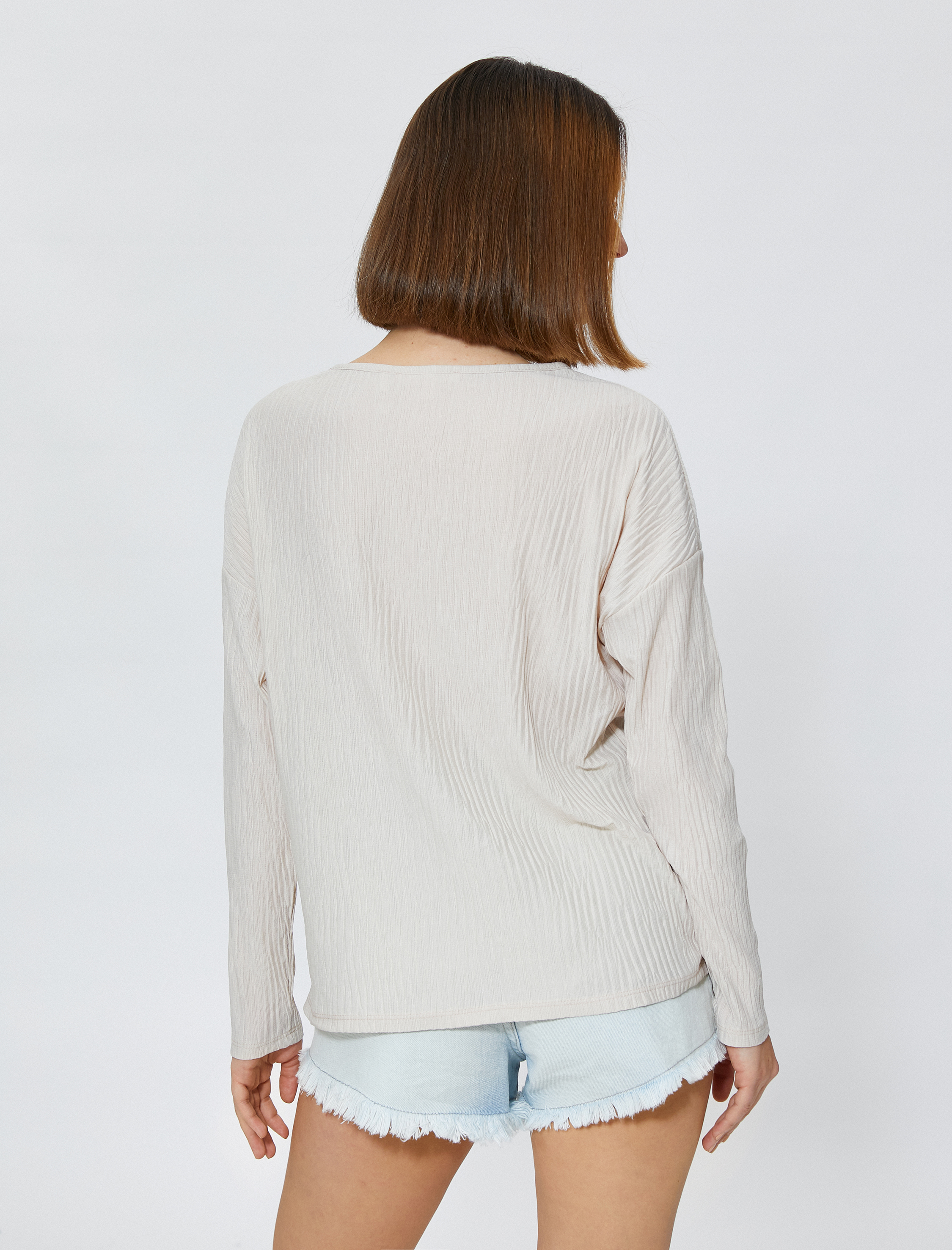   Uzun Kollu Tişört Kayık Yaka