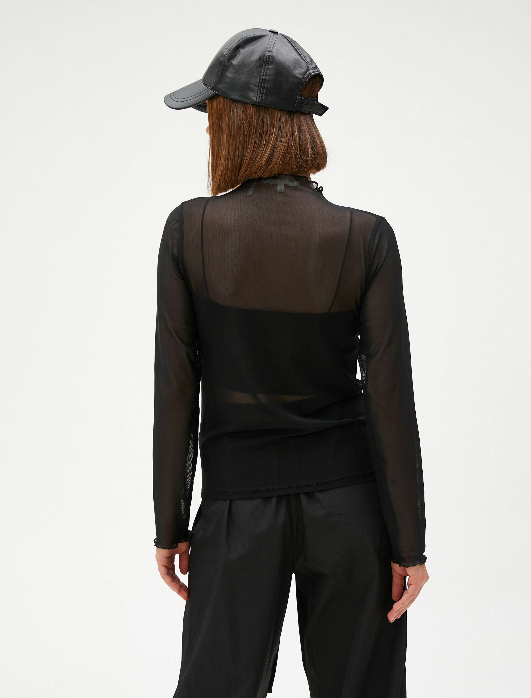   Transparan Tişört Dik Yaka Uzun Kollu