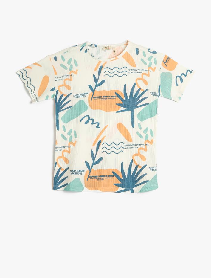 Erkek Çocuk Tişört Kısa Kollu Bisiklet Yaka Baskılı Pamuklu