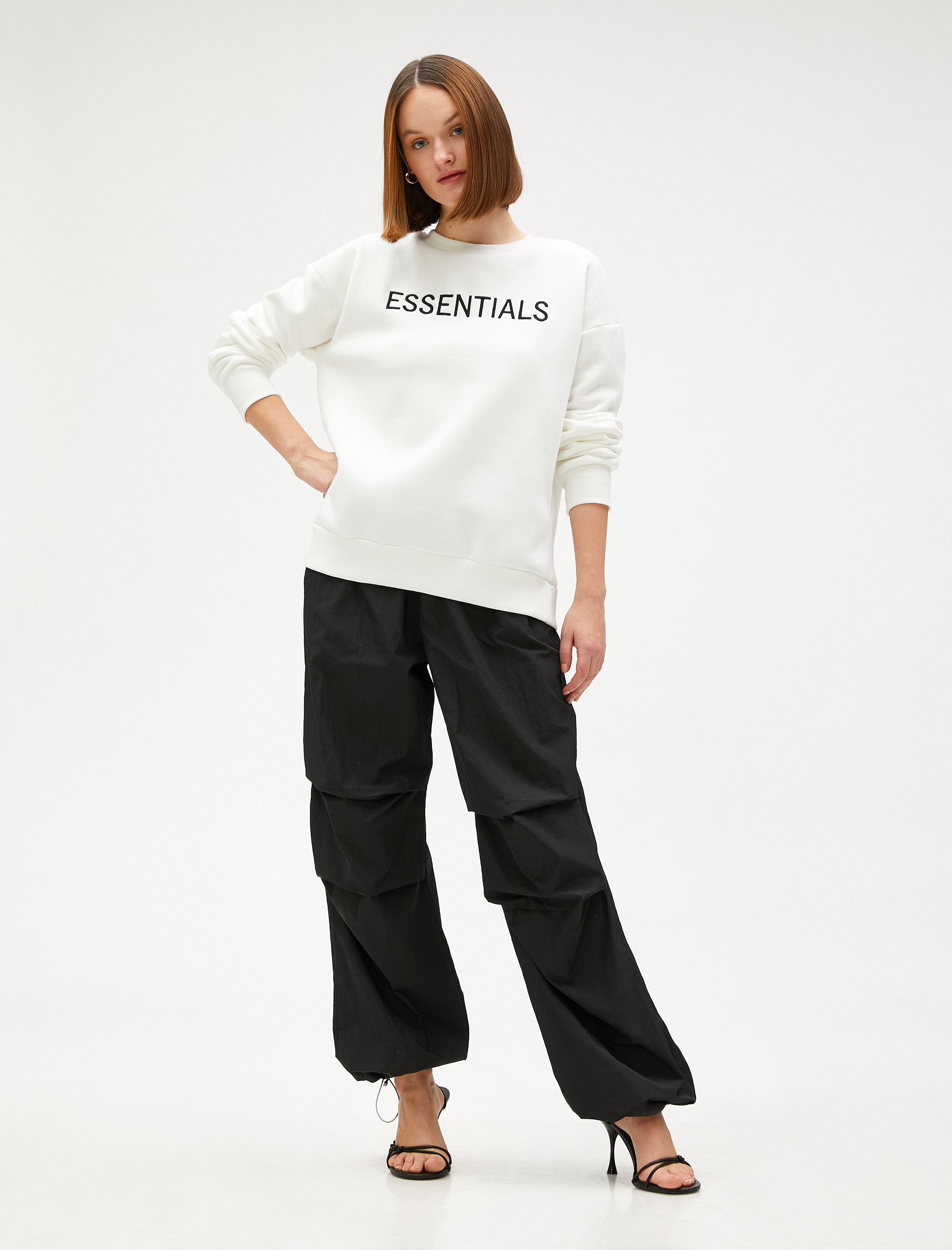   Yazı Nakışlı Sweatshirt Kalın Pamuklu