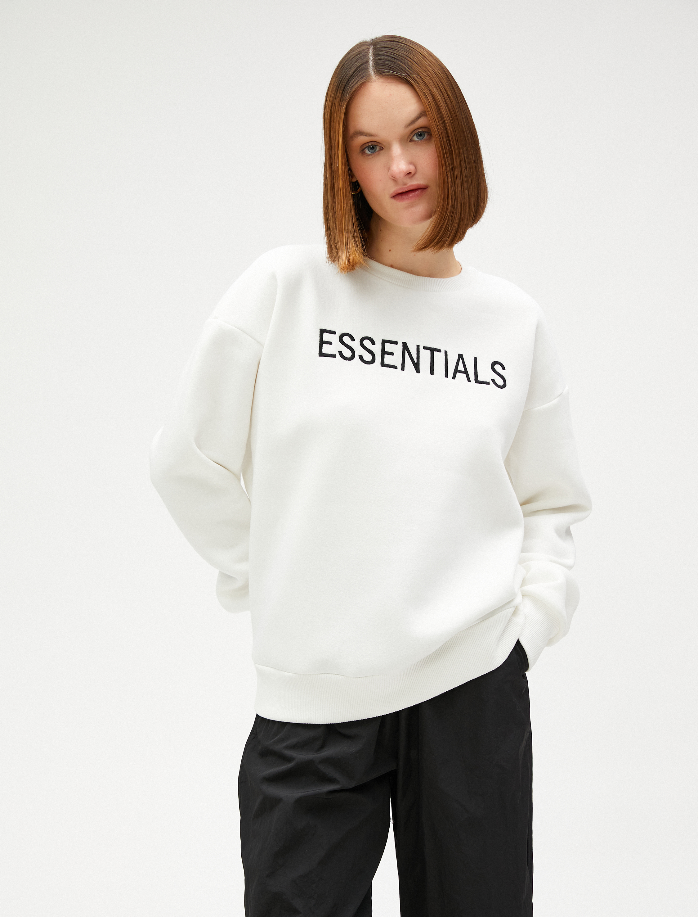   Yazı Nakışlı Sweatshirt Kalın Pamuklu