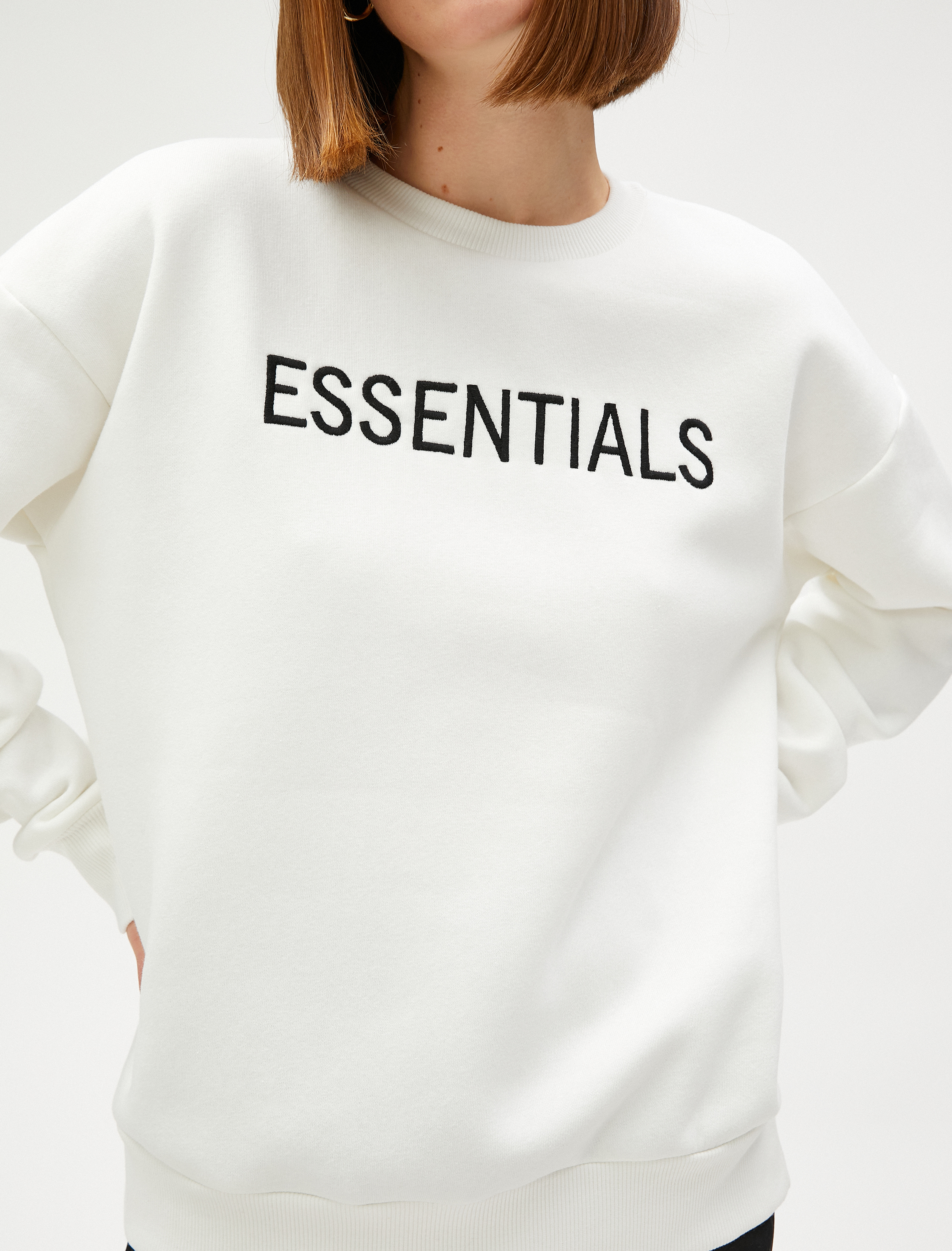   Yazı Nakışlı Sweatshirt Kalın Pamuklu