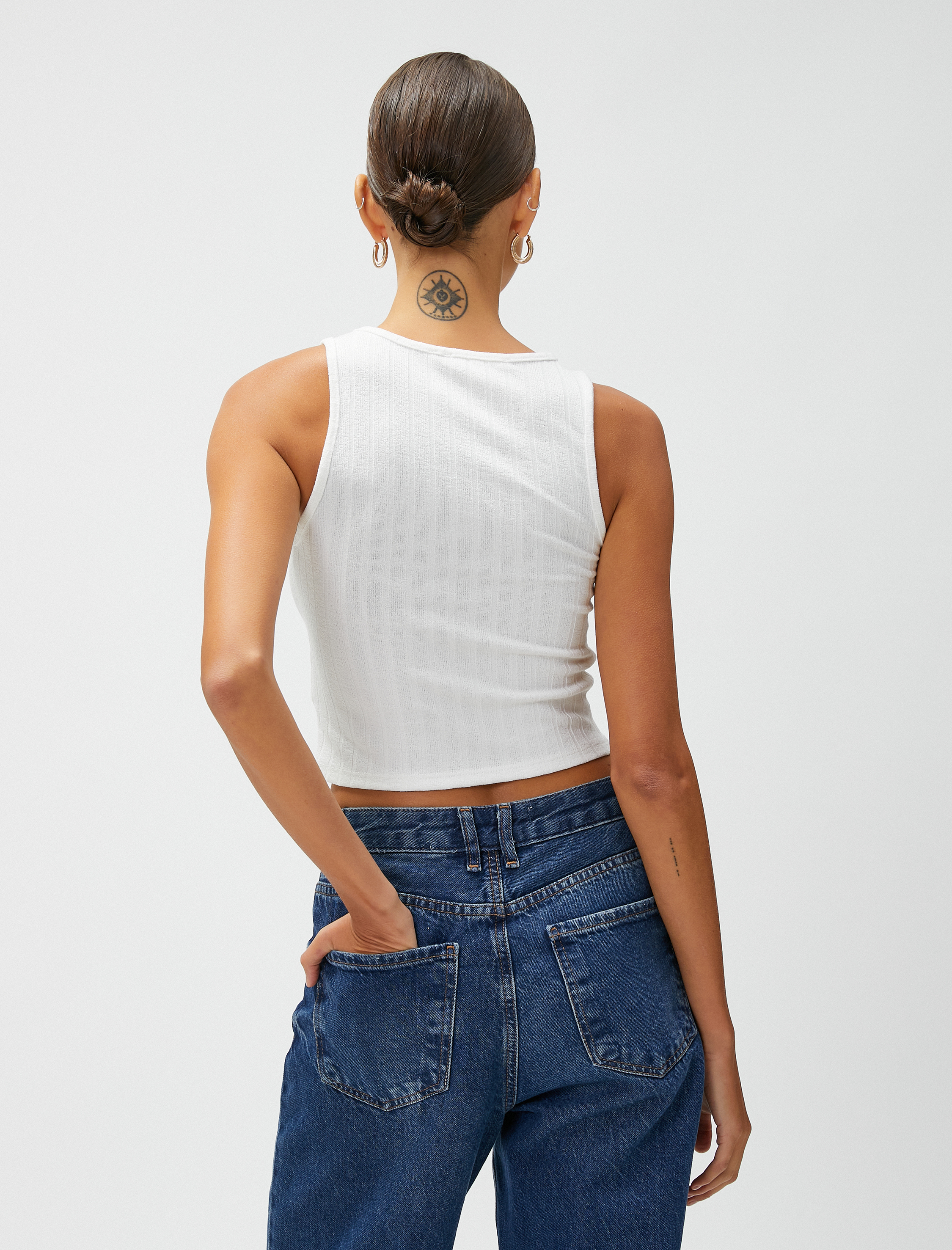 Crop Atlet Bisiklet Yaka Kolsuz