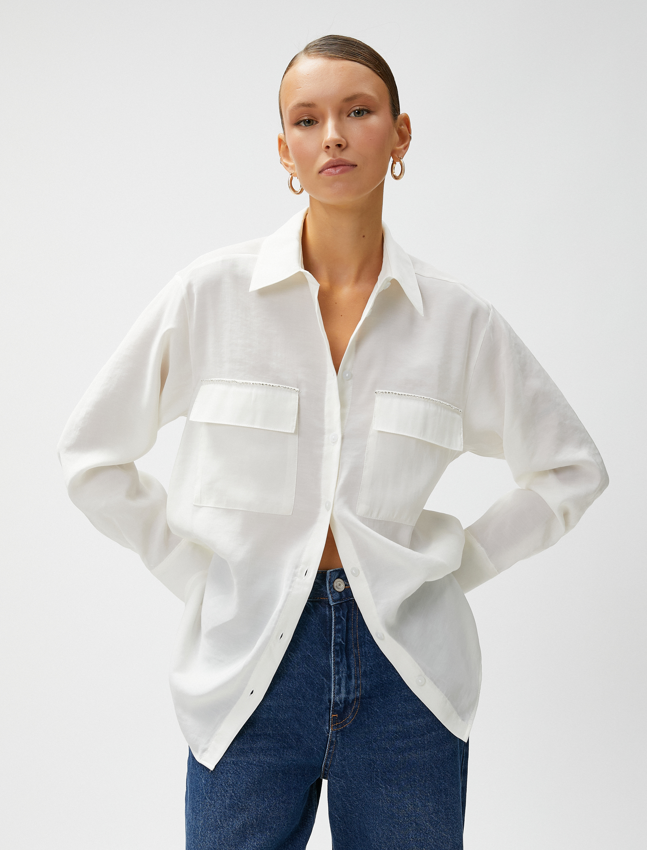   Cepli Taş Detaylı Gömlek Modal Karışımlı