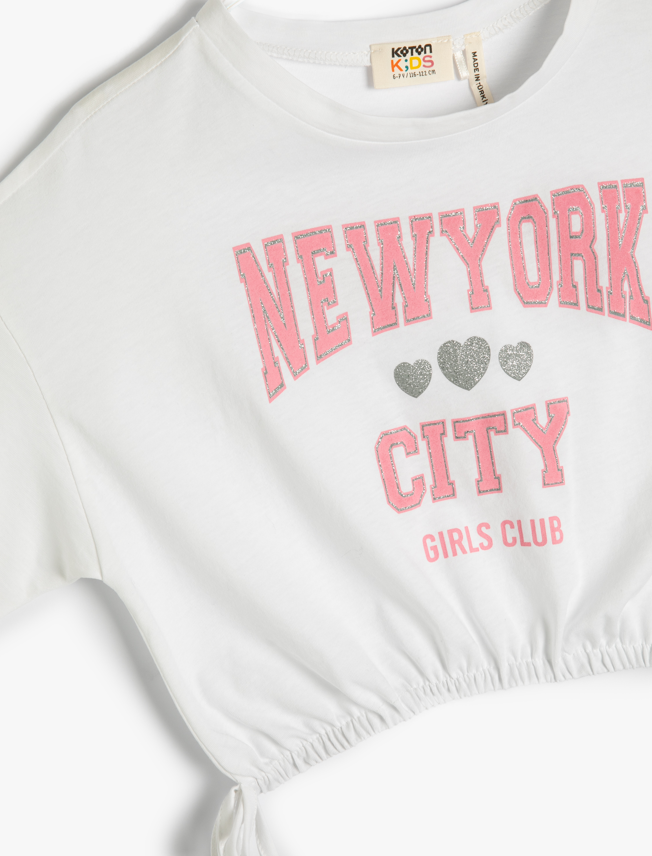 Kız Çocuk Crop Oversize Tişört Kısa Kollu Beli Elastic Pamuklu