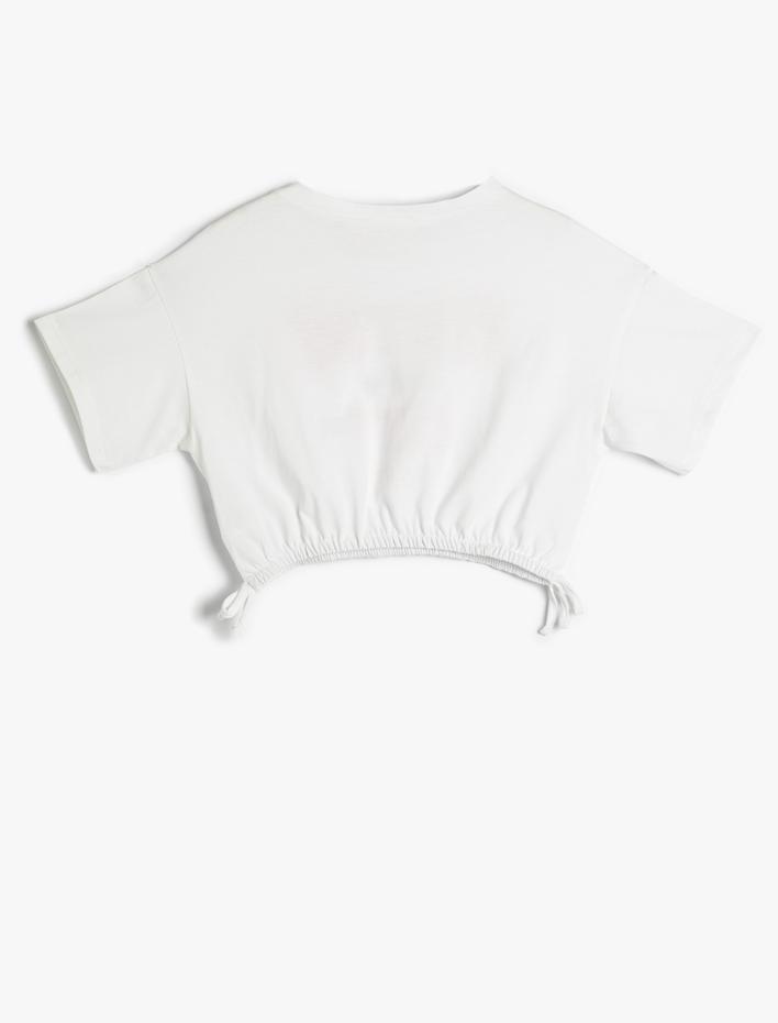 Kız Çocuk Crop Oversize Tişört Kısa Kollu Beli Elastic Pamuklu