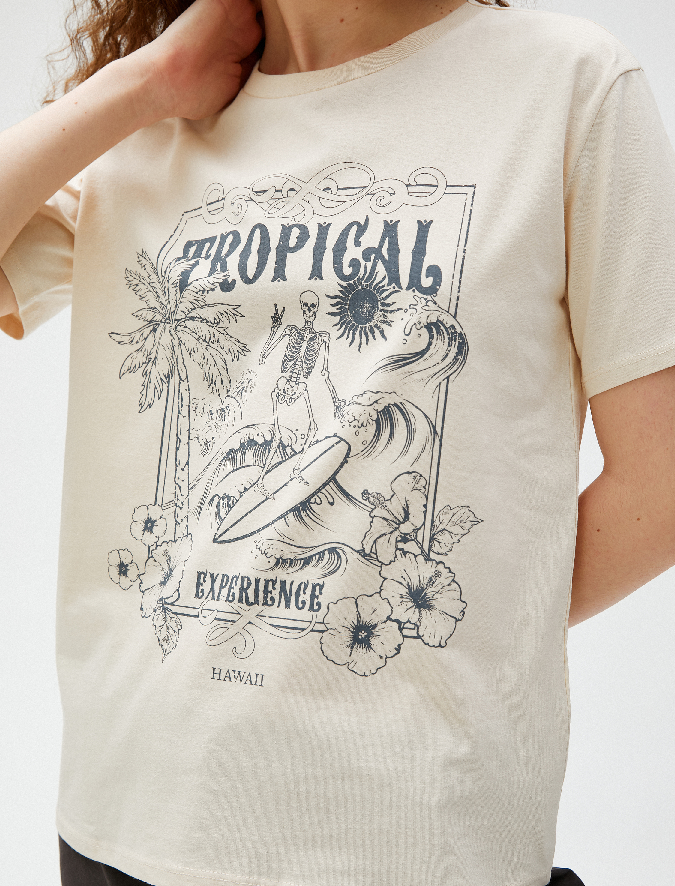   Baskılı Tişört Bisiklet Yaka Kısa Kollu Pamuklu